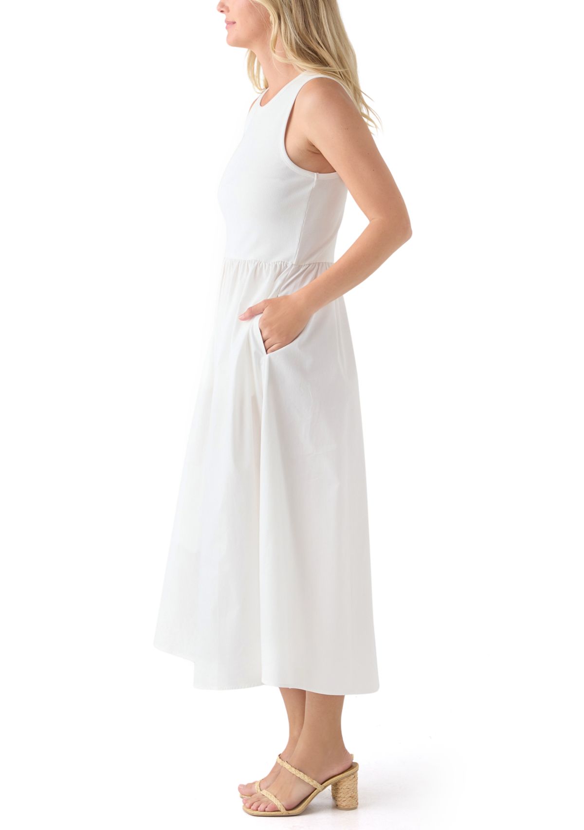 Womens Sleeveless Mixed Media Midi Dress