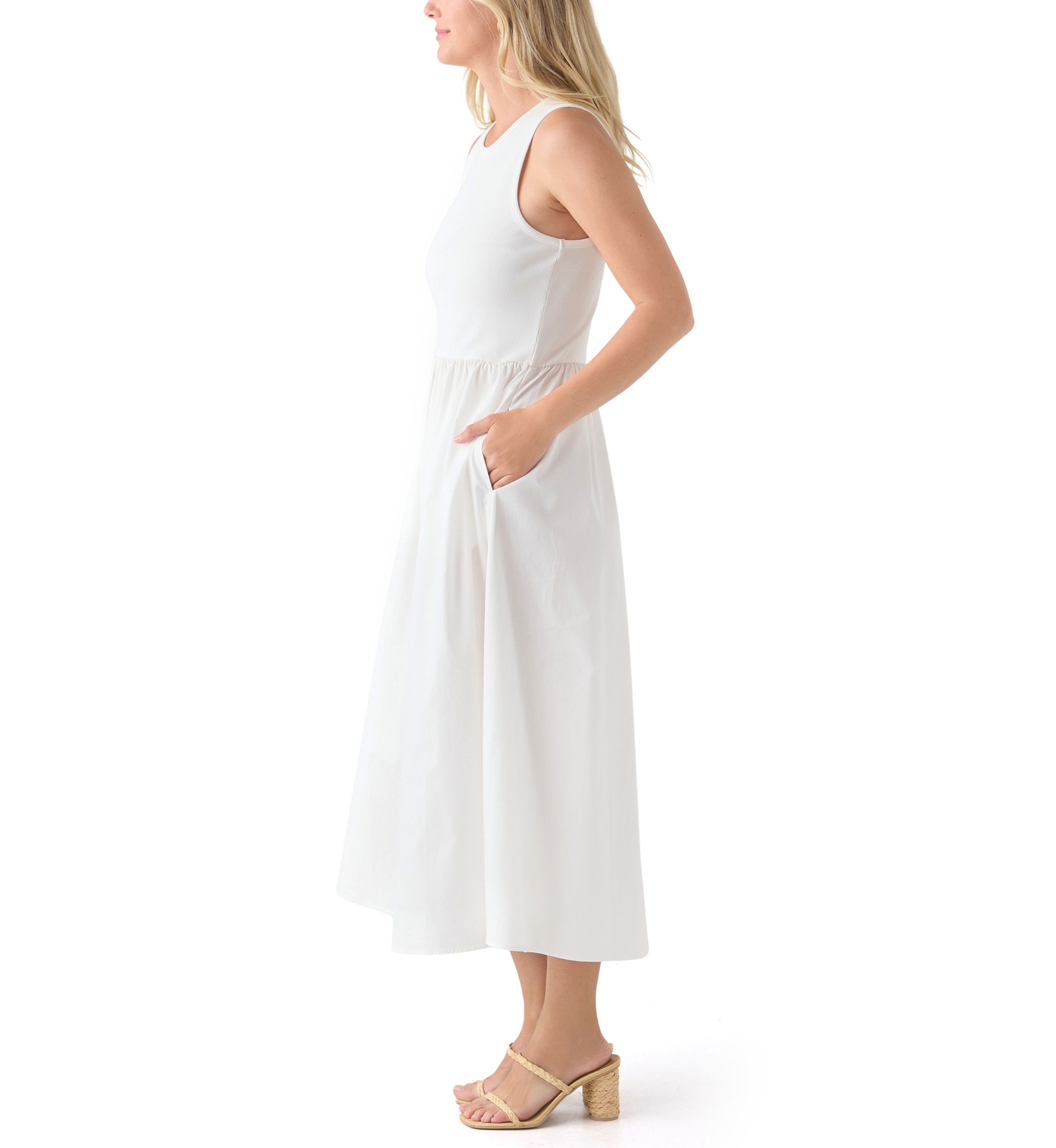 Womens Sleeveless Mixed Media Midi Dress