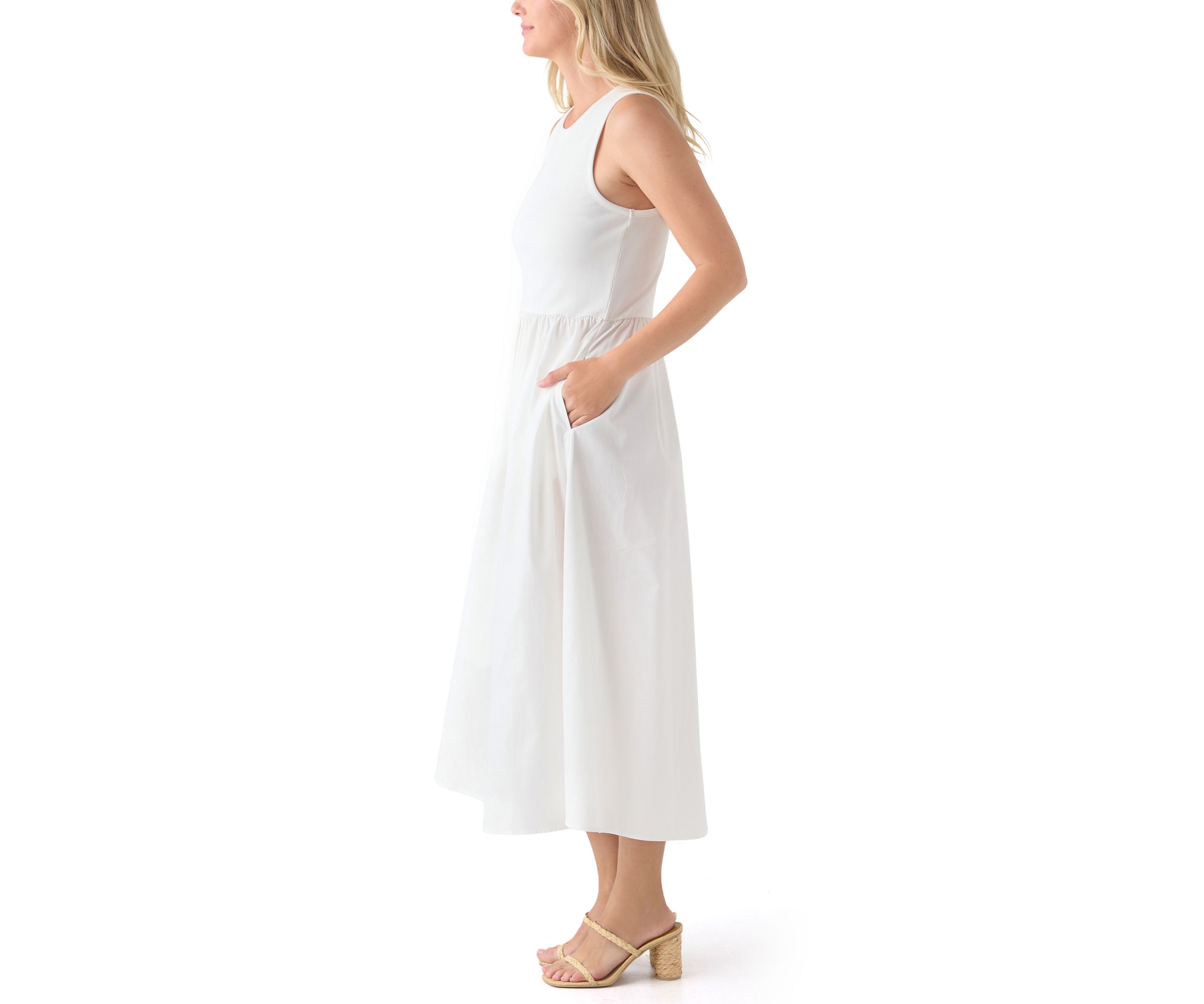 Womens Sleeveless Mixed Media Midi Dress