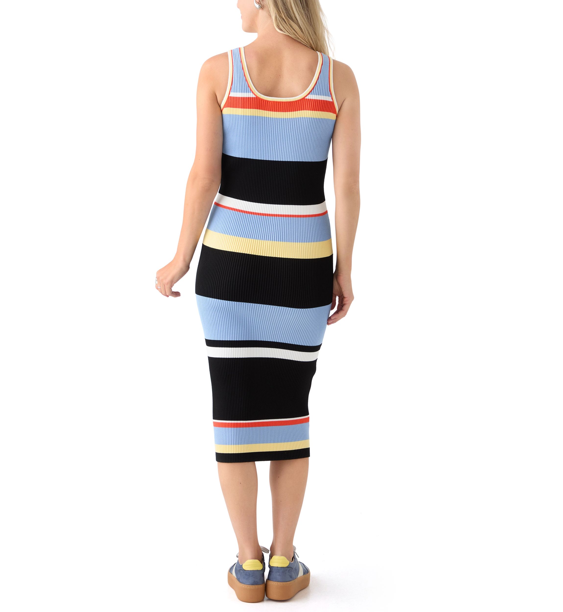 Womens Sleeveless Scoop Neck Fitted Midi Dress