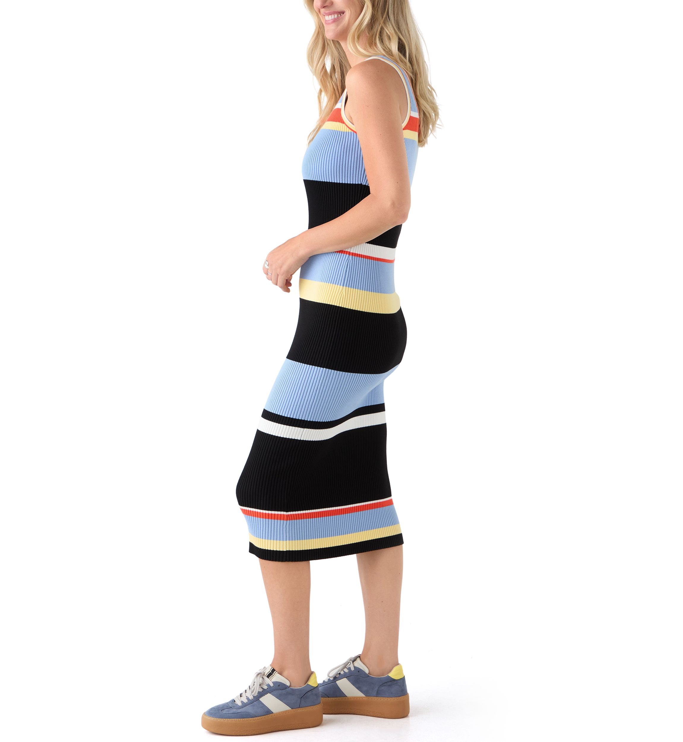 Womens Sleeveless Scoop Neck Fitted Midi Dress