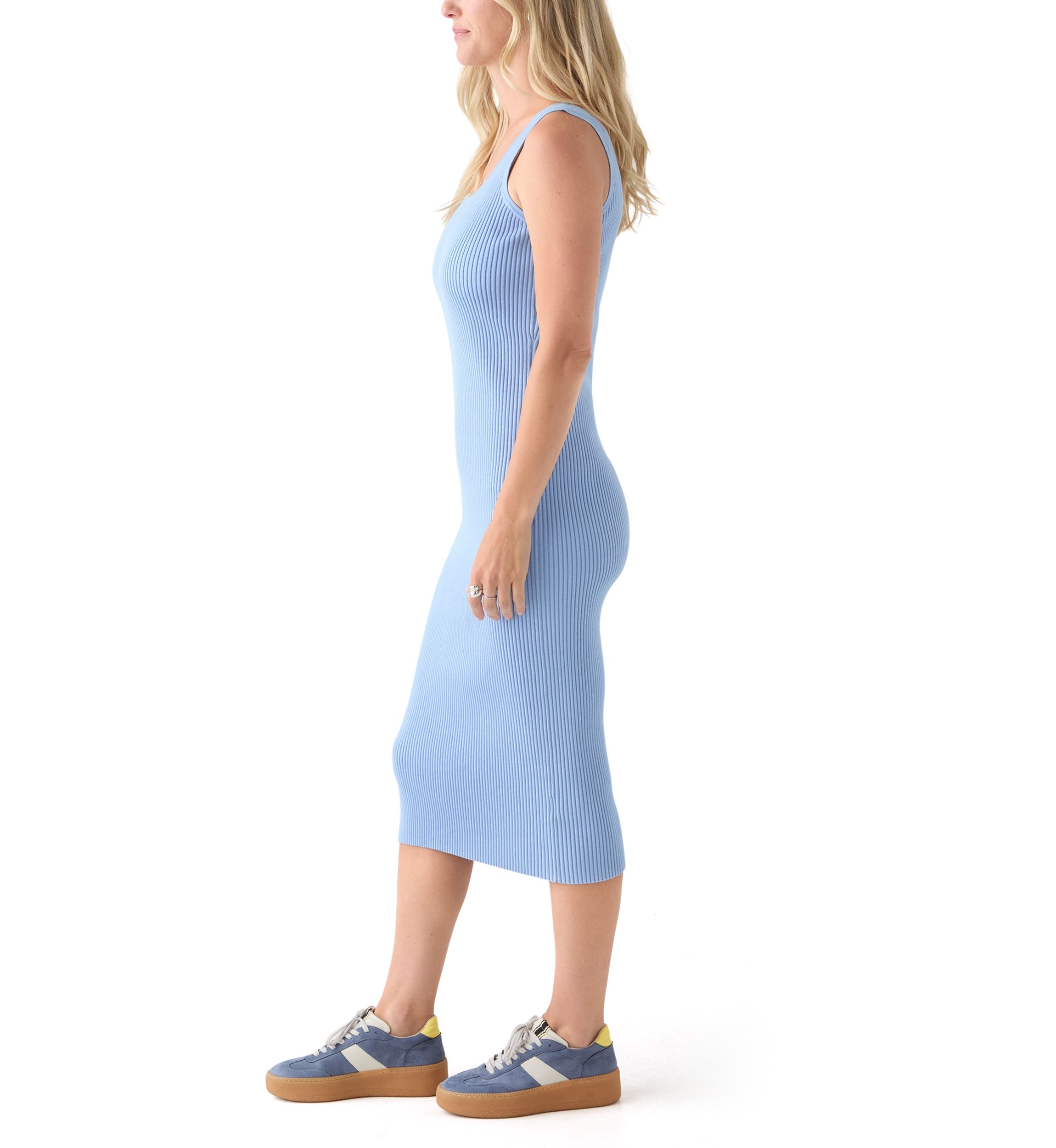 Womens Sleeveless Scoop Neck Fitted Midi Dress