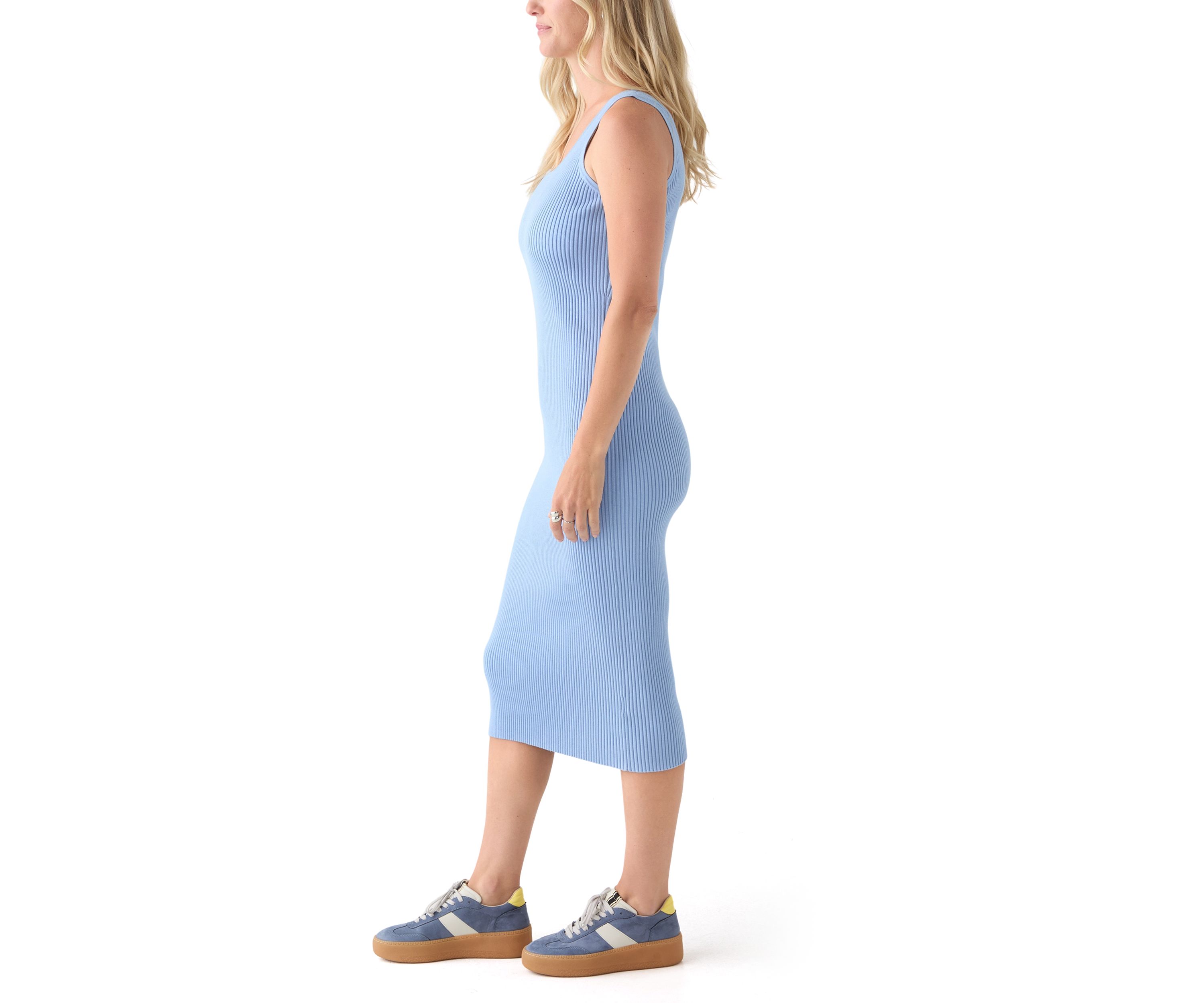 Womens Sleeveless Scoop Neck Fitted Midi Dress