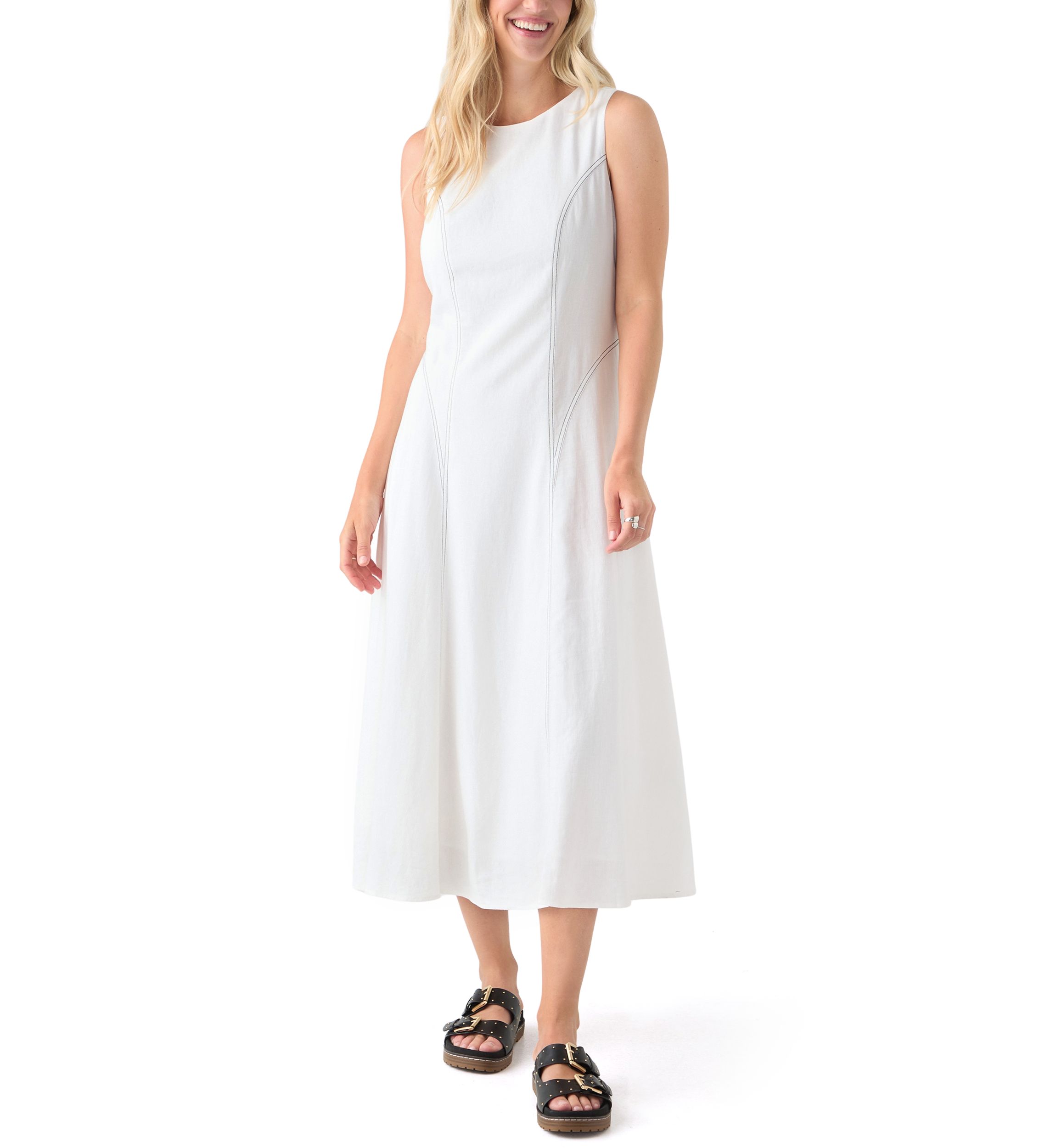 Womens Sleeveless Fit and Flare Midi Dress