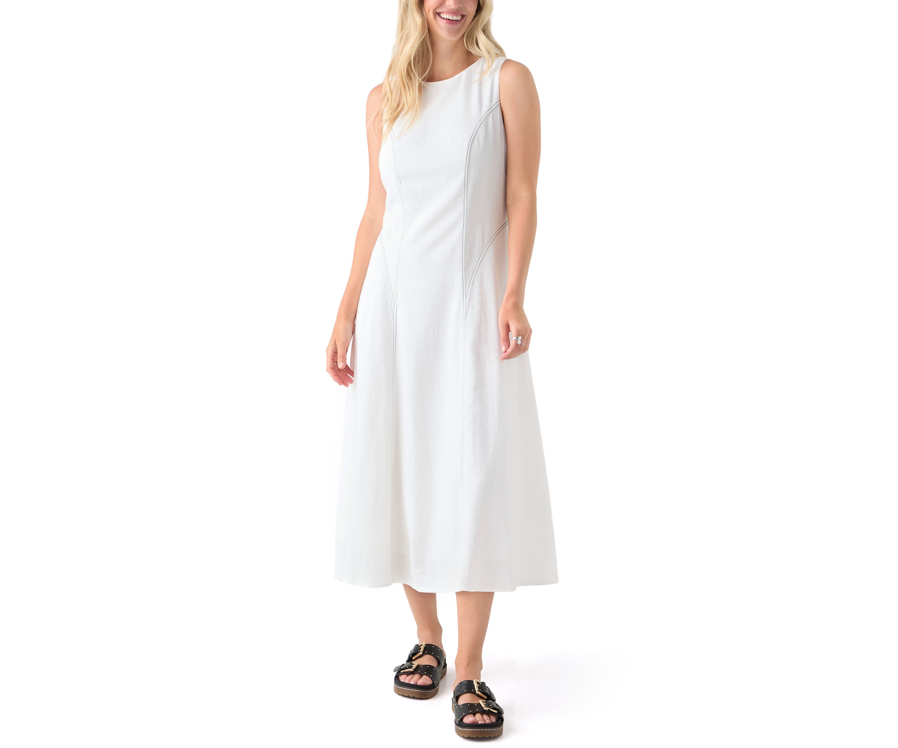 Womens Sleeveless Fit and Flare Midi Dress