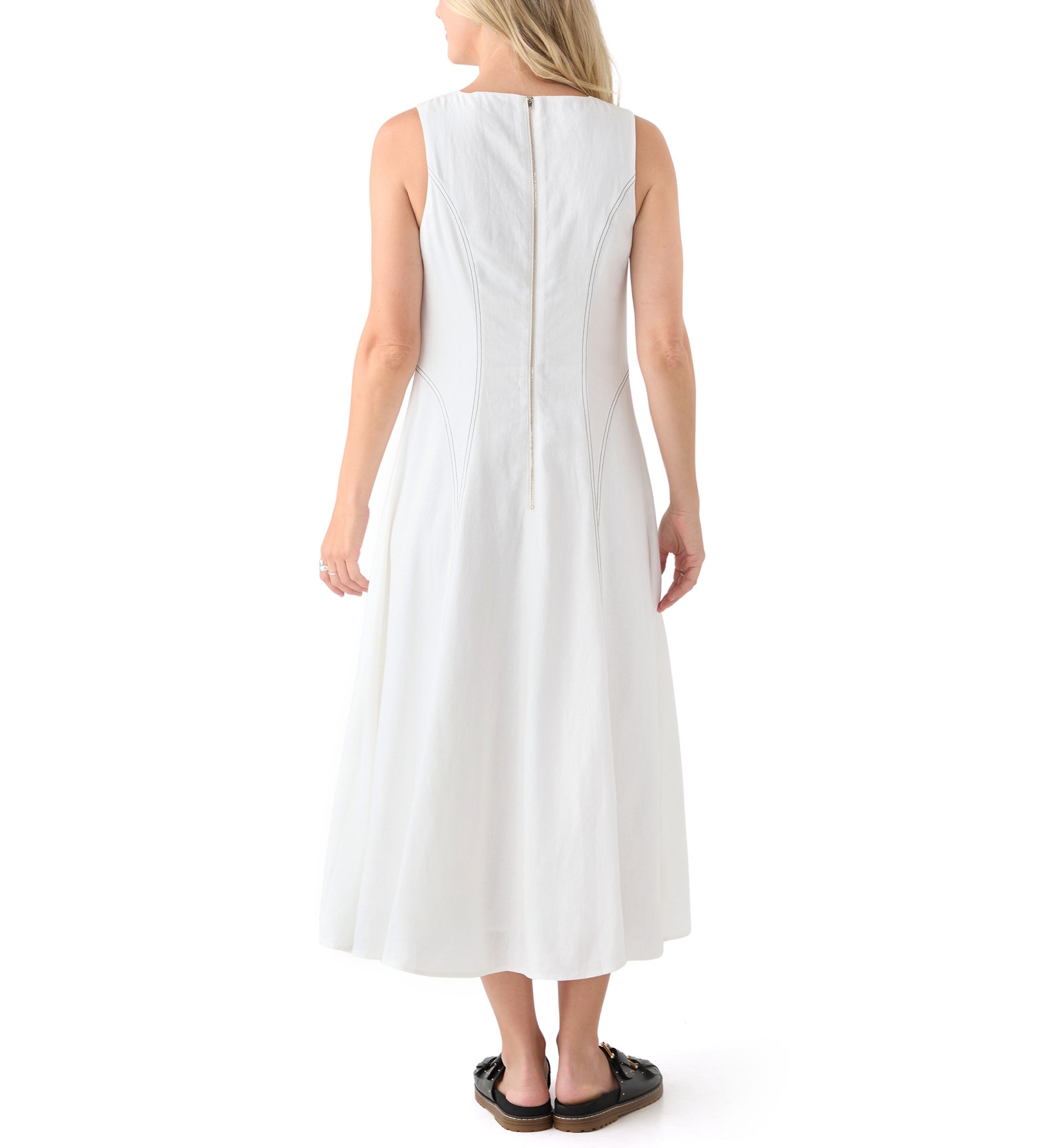 Womens Sleeveless Fit and Flare Midi Dress