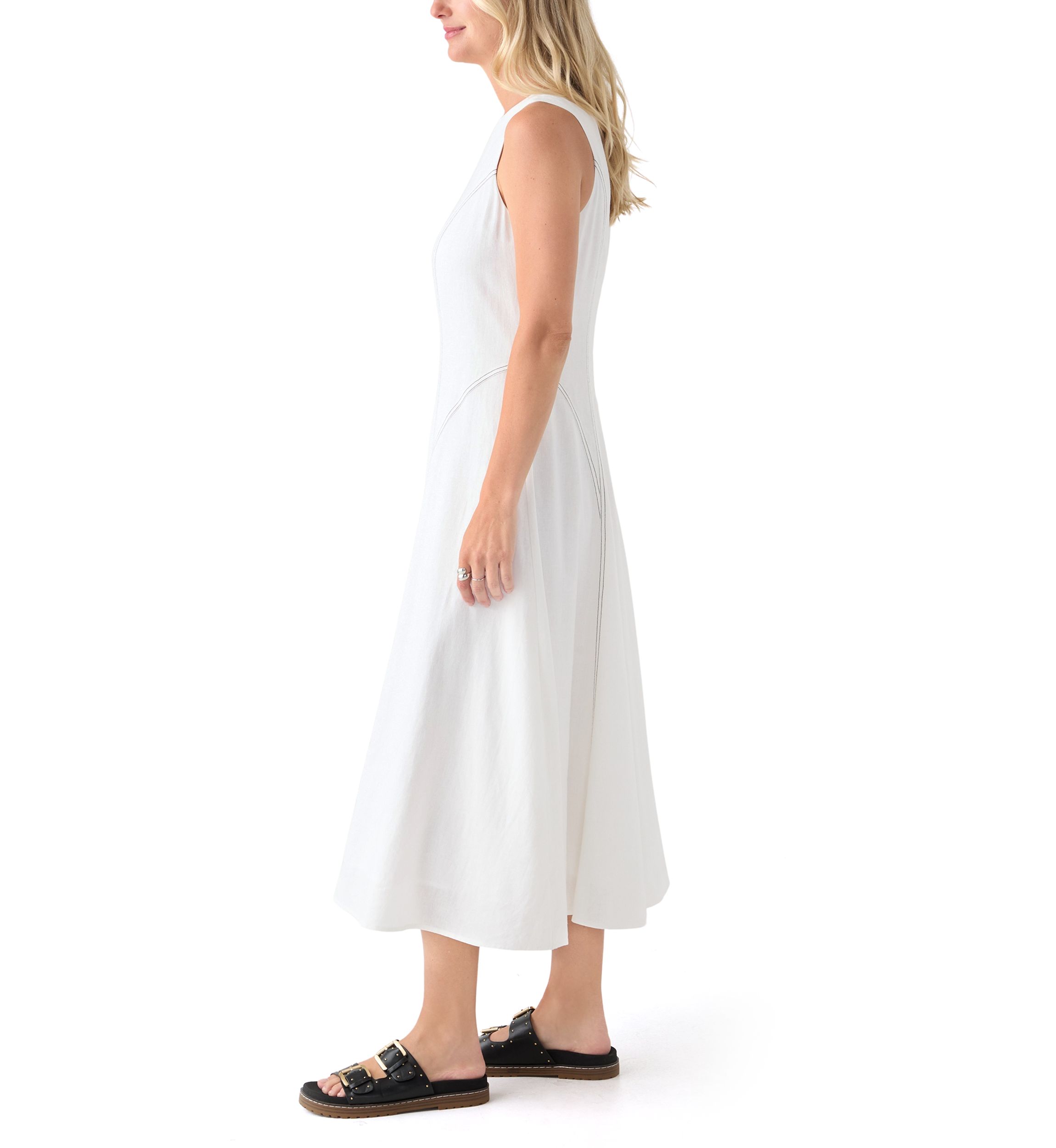 Womens Sleeveless Fit and Flare Midi Dress