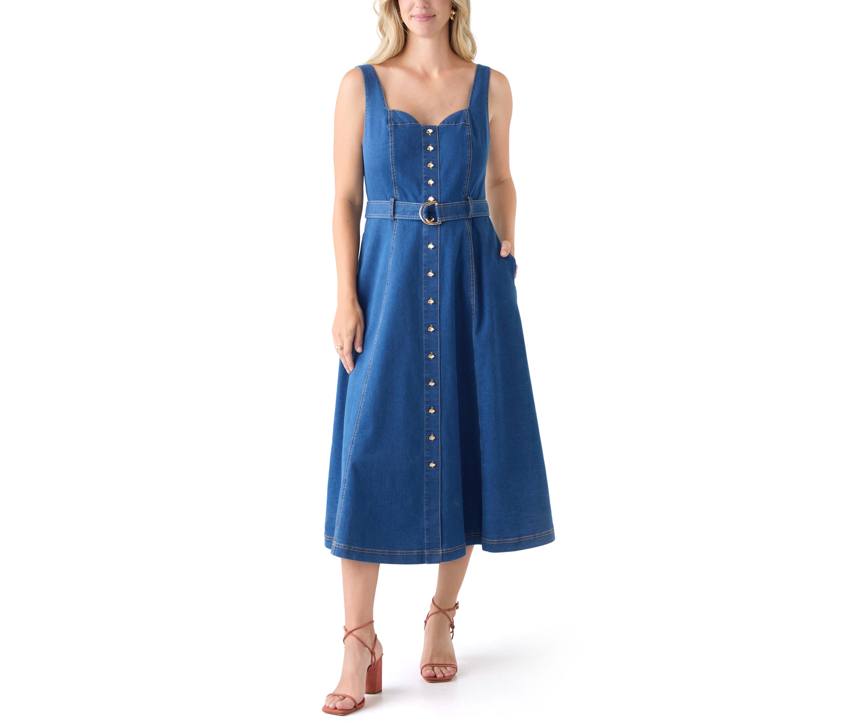 Womens Sleeveless Sweetheart Neck Fit and Flare Dress