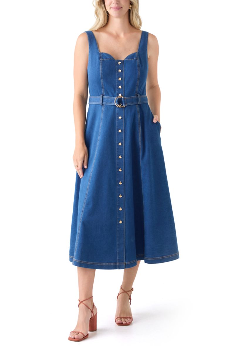 Womens Sleeveless Sweetheart Neck Fit and Flare Dress
