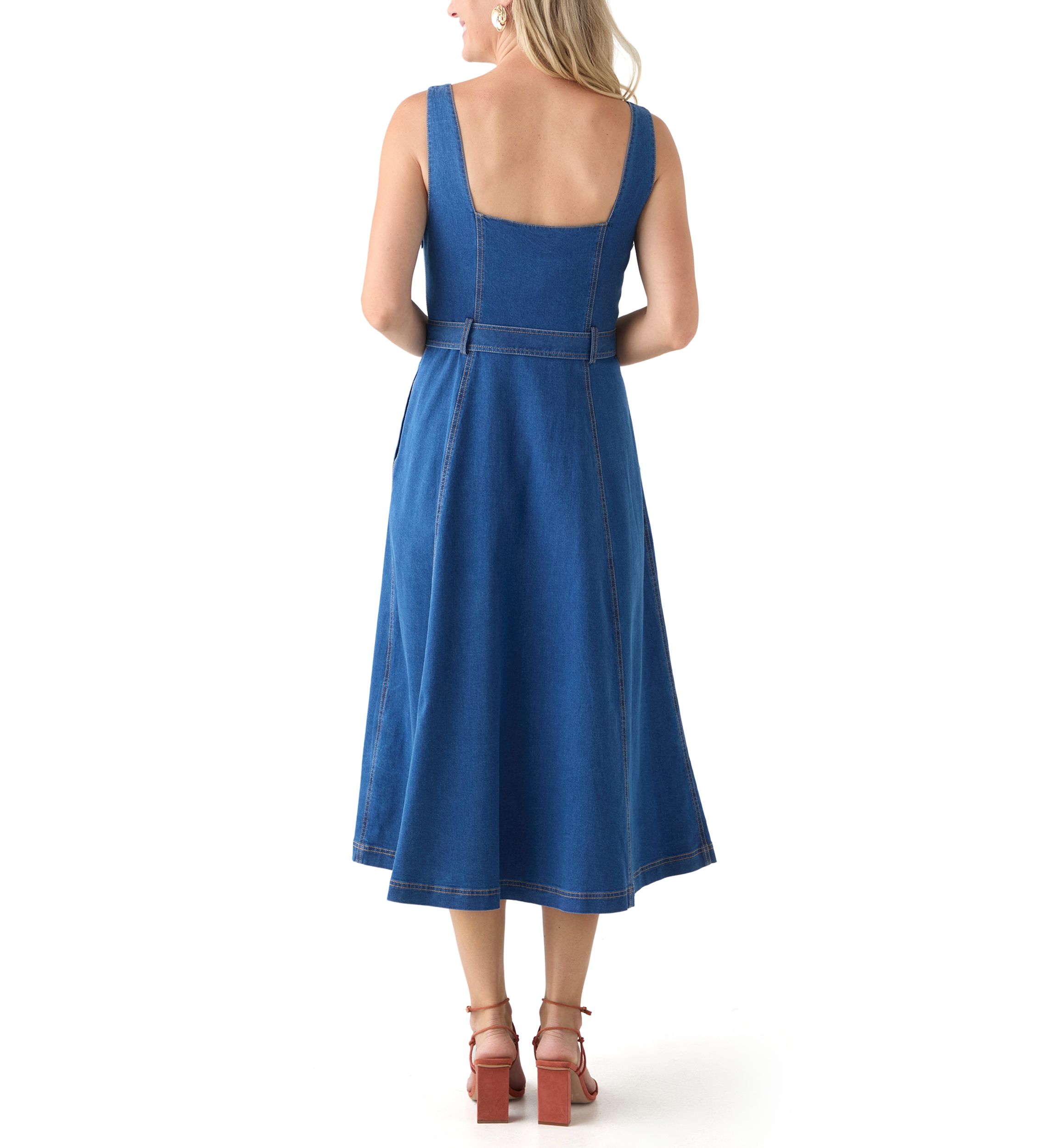Womens Sleeveless Sweetheart Neck Fit and Flare Dress
