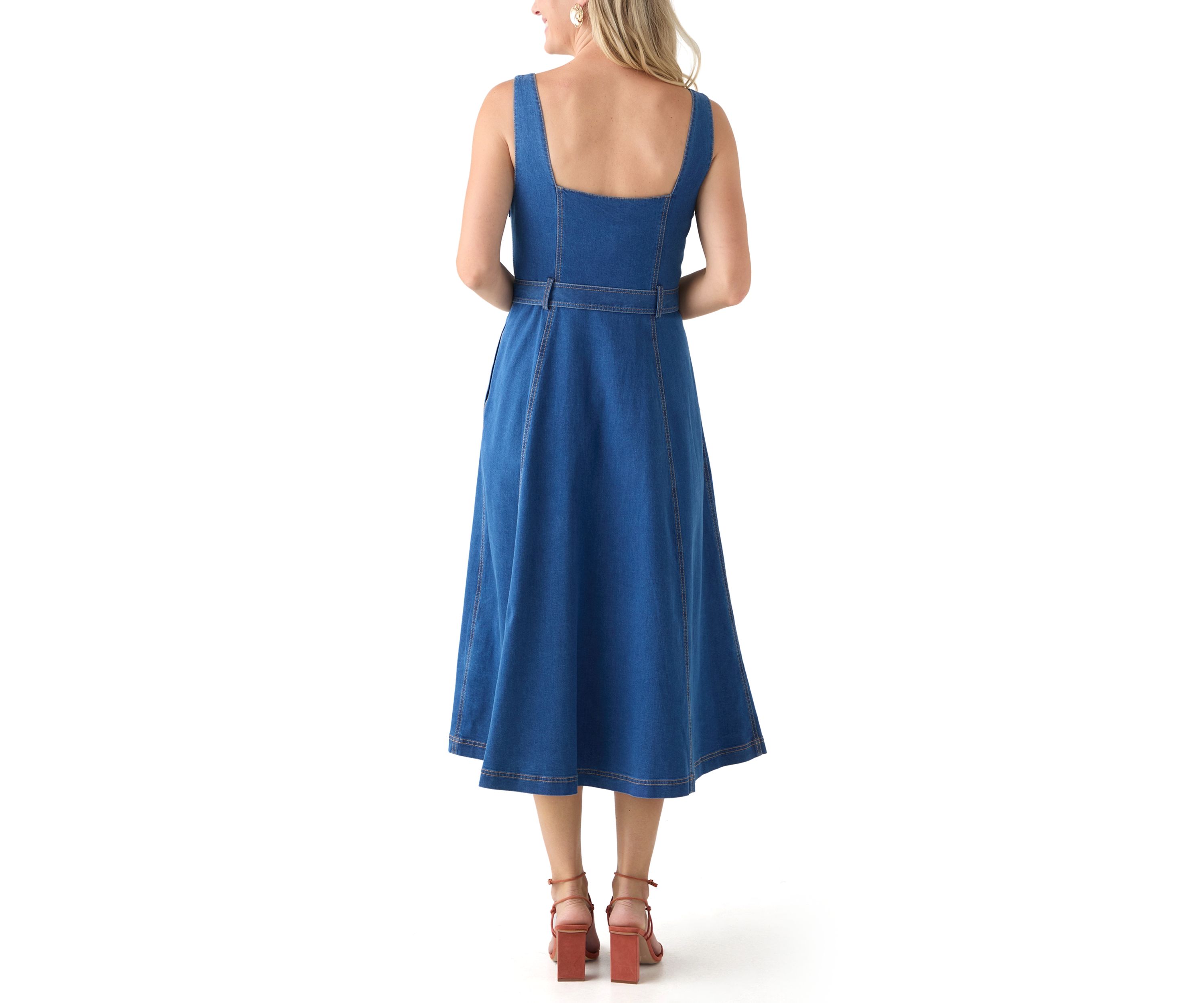 Womens Sleeveless Sweetheart Neck Fit and Flare Dress