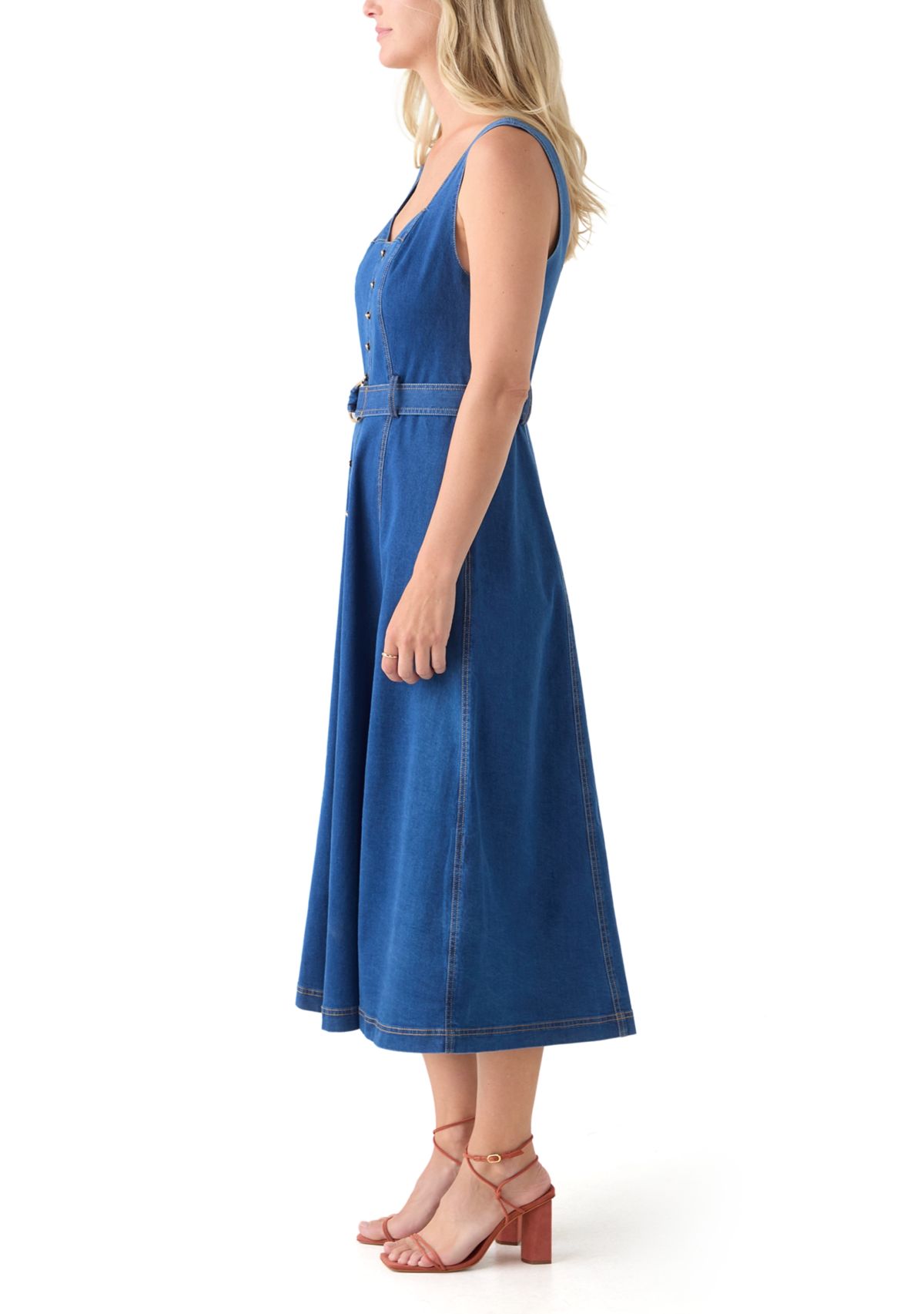 Womens Sleeveless Sweetheart Neck Fit and Flare Dress