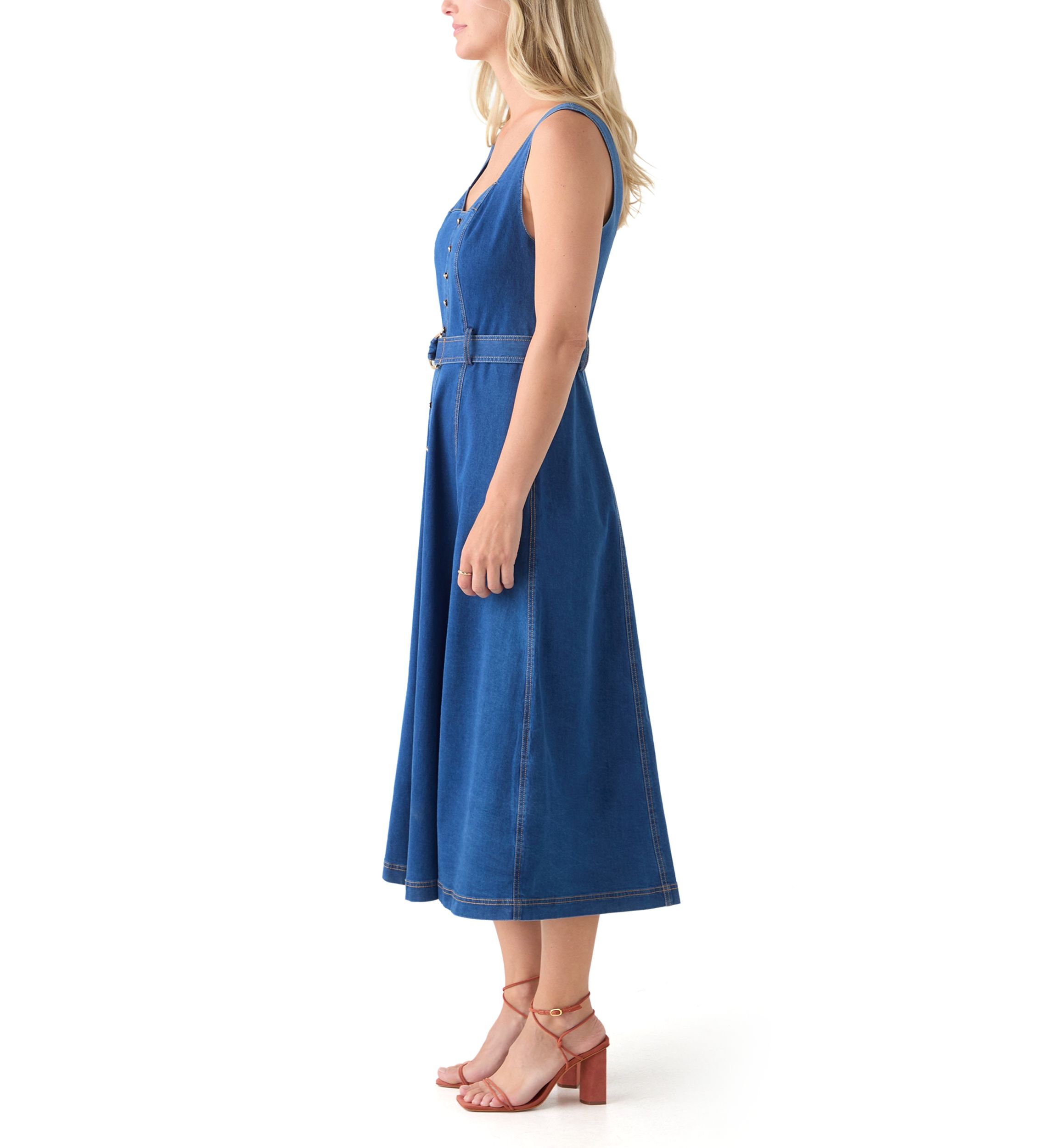 Womens Sleeveless Sweetheart Neck Fit and Flare Dress