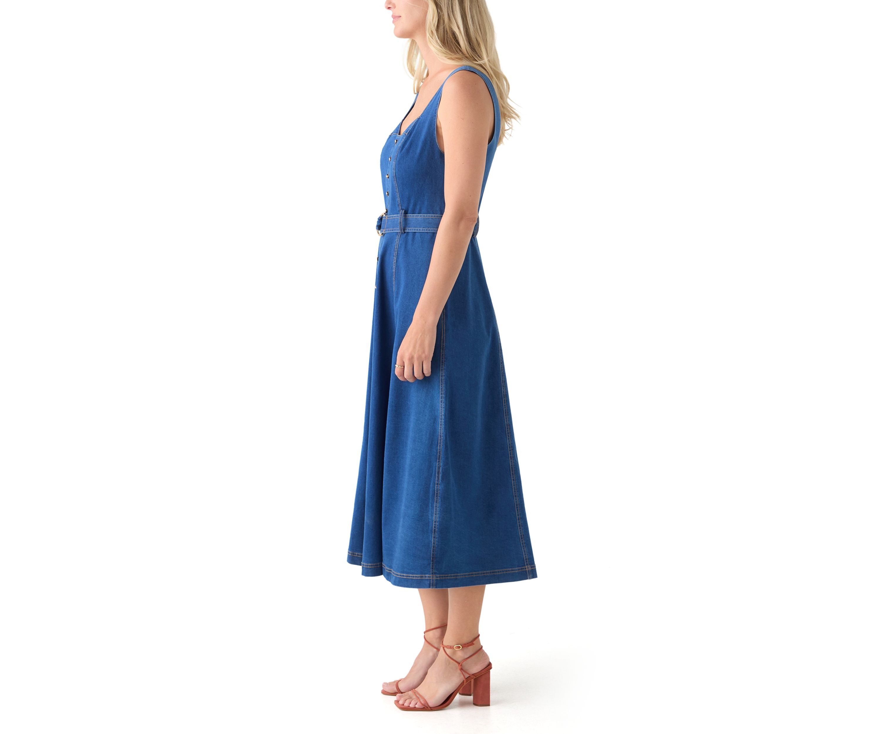 Womens Sleeveless Sweetheart Neck Fit and Flare Dress