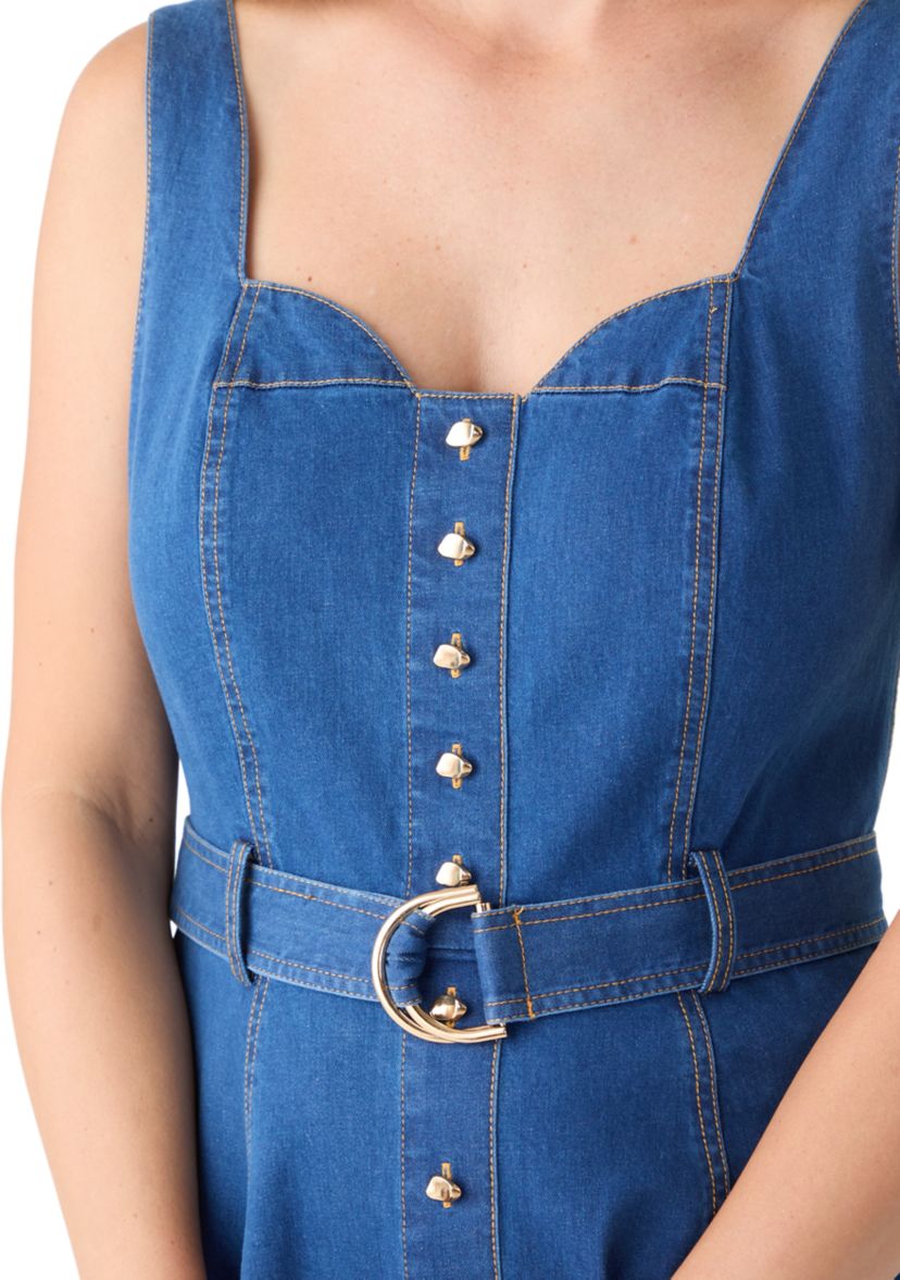 Womens Sleeveless Sweetheart Neck Fit and Flare Dress