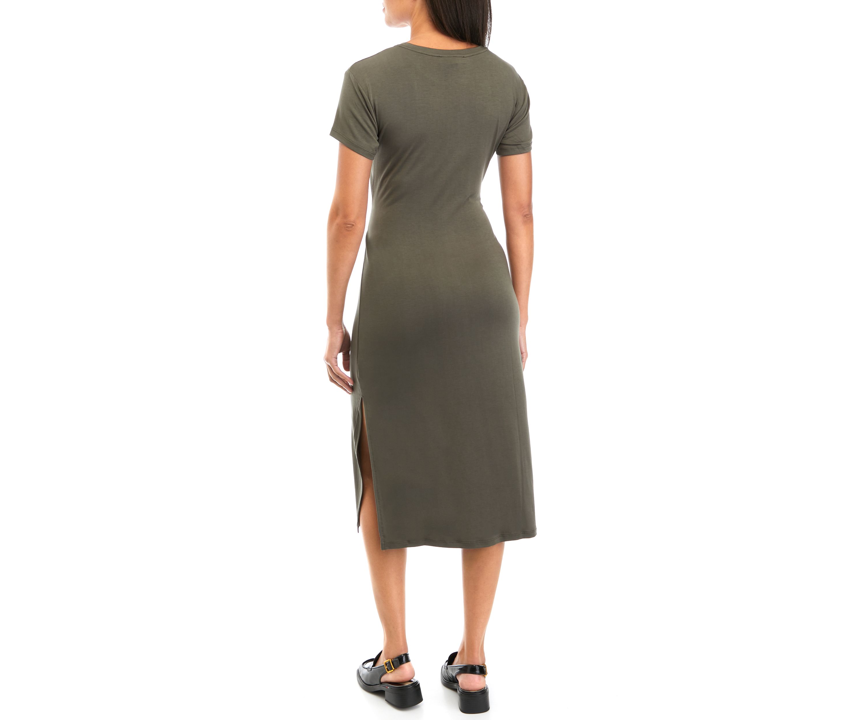 Womens Tie Front Solid Midi Dress