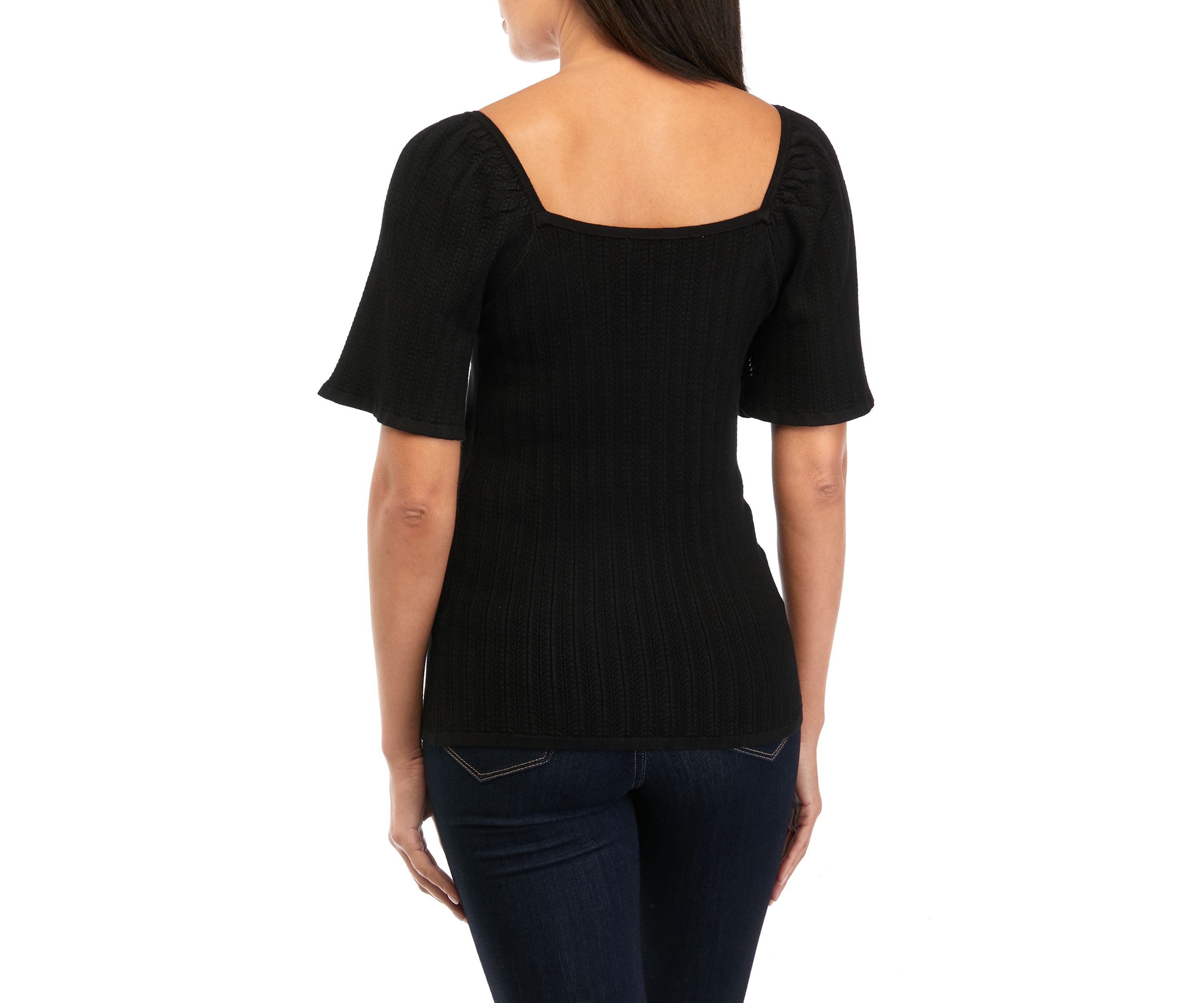 Womens Pointelle Square Neck Blouse