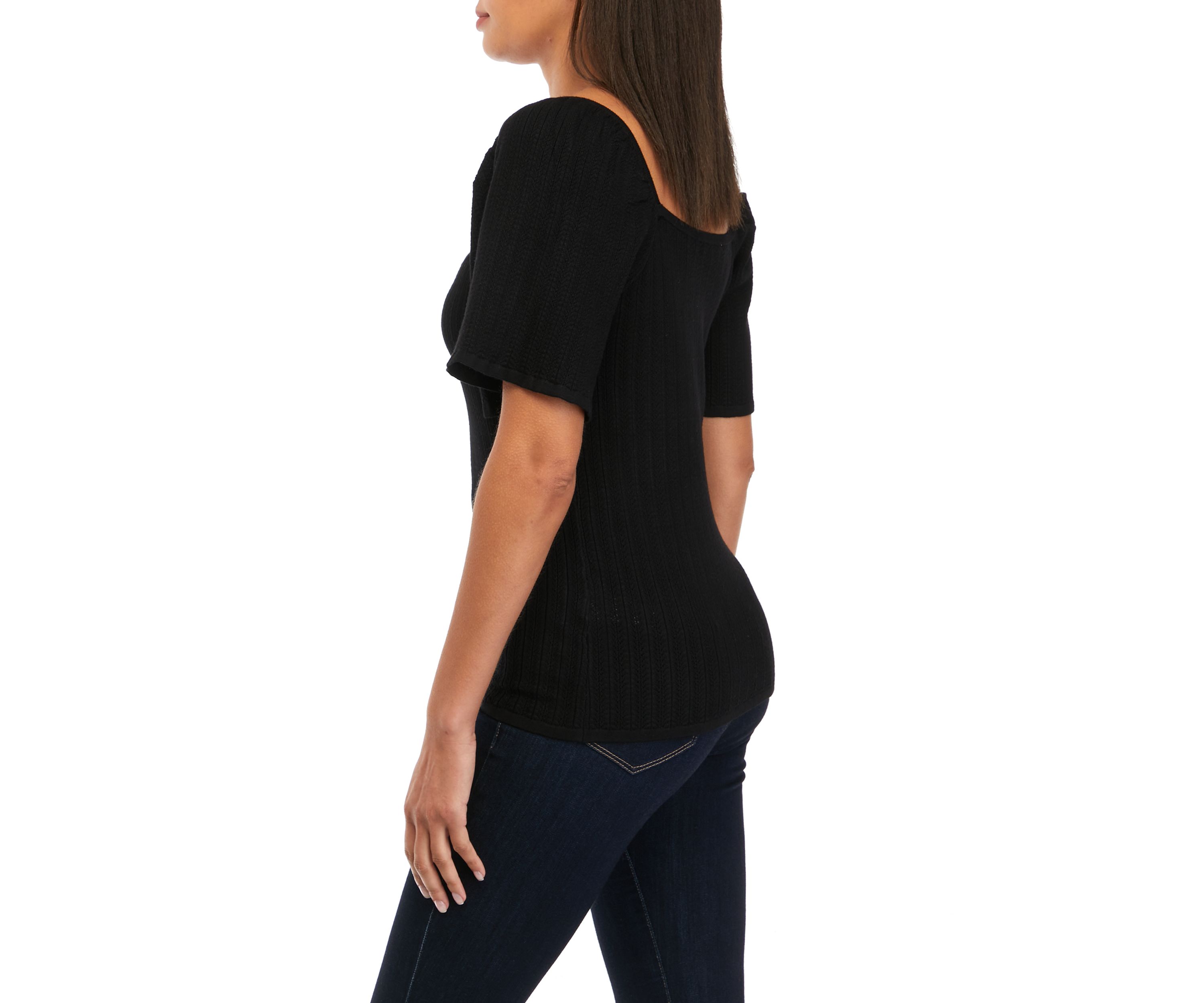 Womens Pointelle Square Neck Blouse
