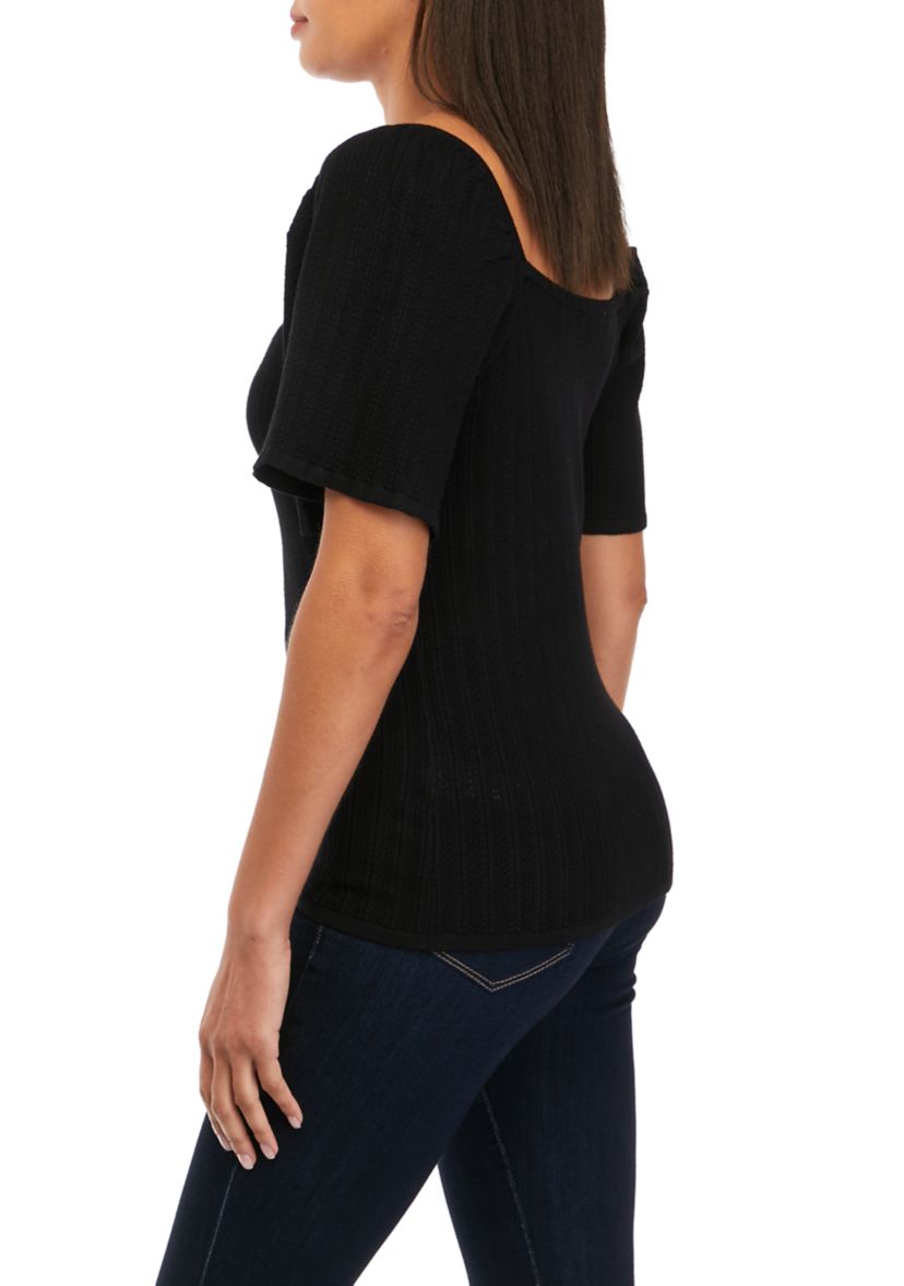 Womens Pointelle Square Neck Blouse