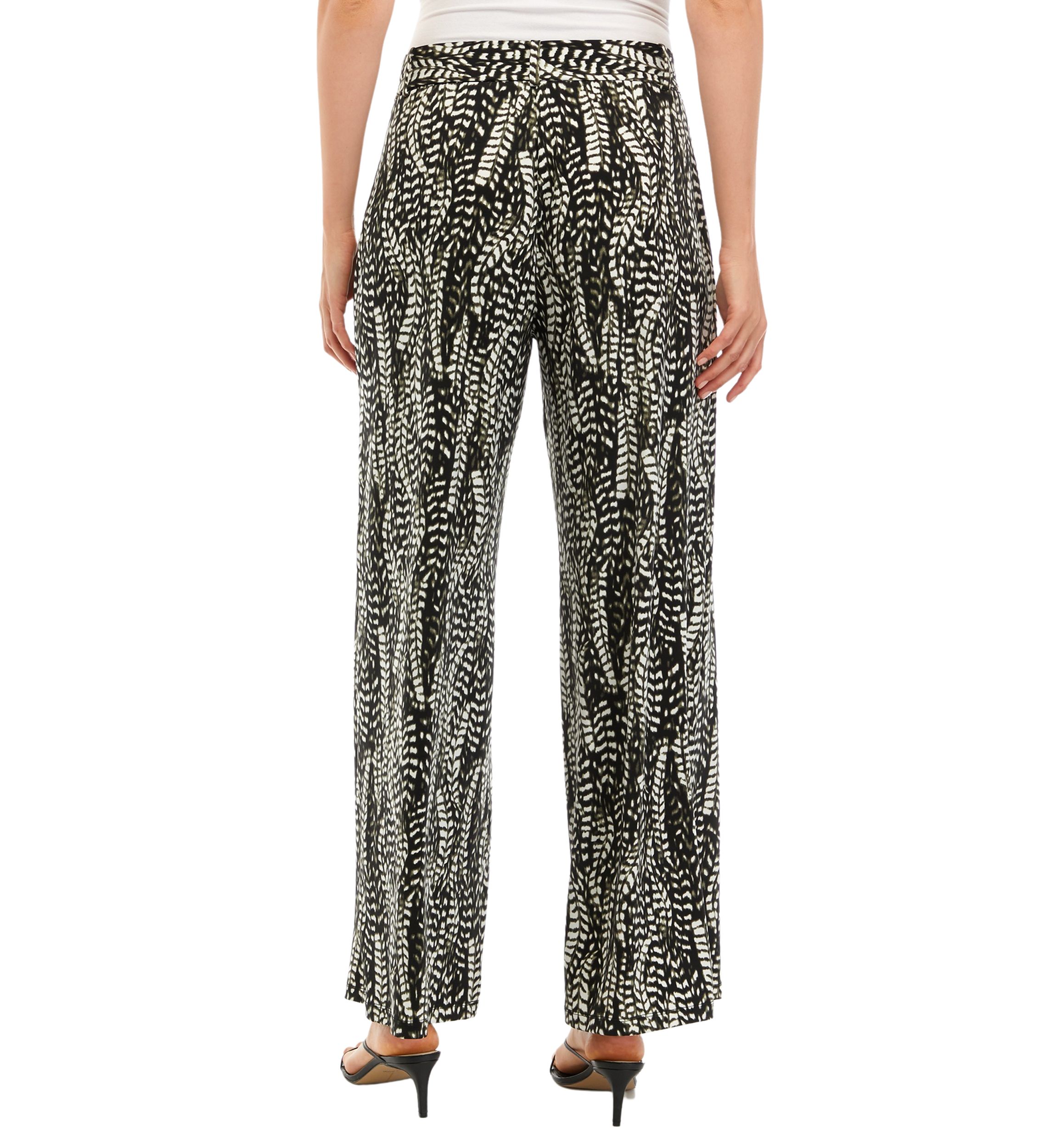 Womens Wide Leg Pull On Printed Pants with Self Belt