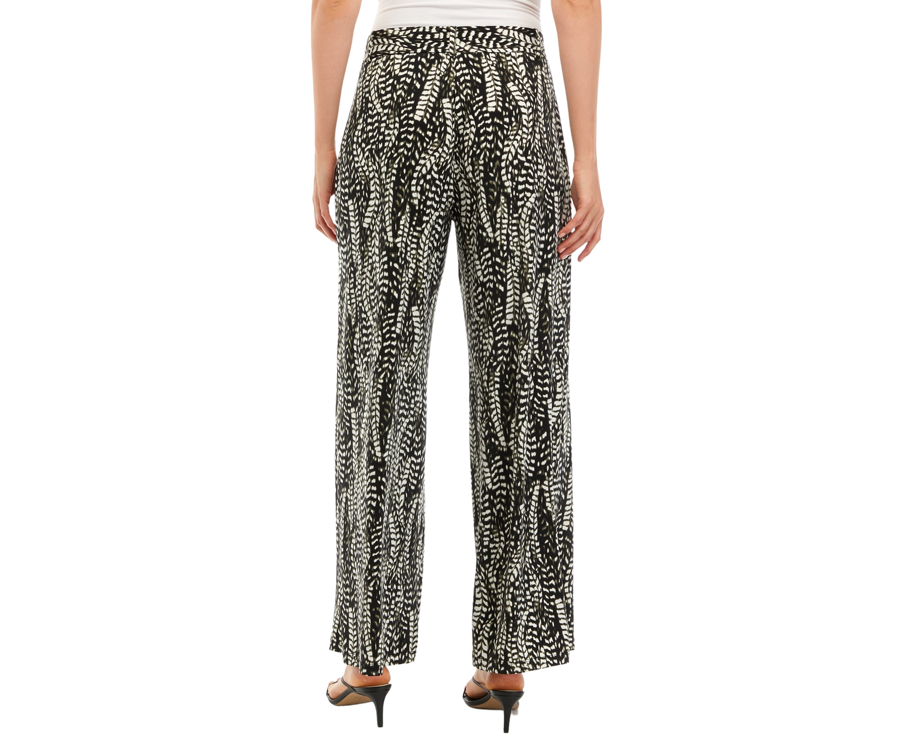 Womens Wide Leg Pull On Printed Pants with Self Belt