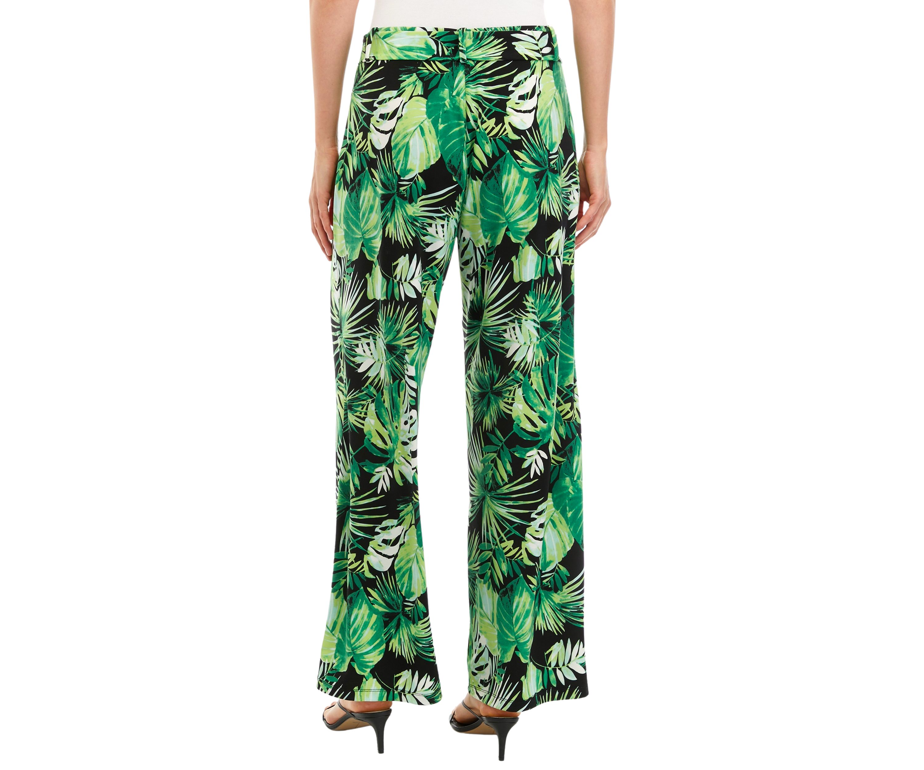 Womens Wide Leg Pull On Printed Pants with Self Belt