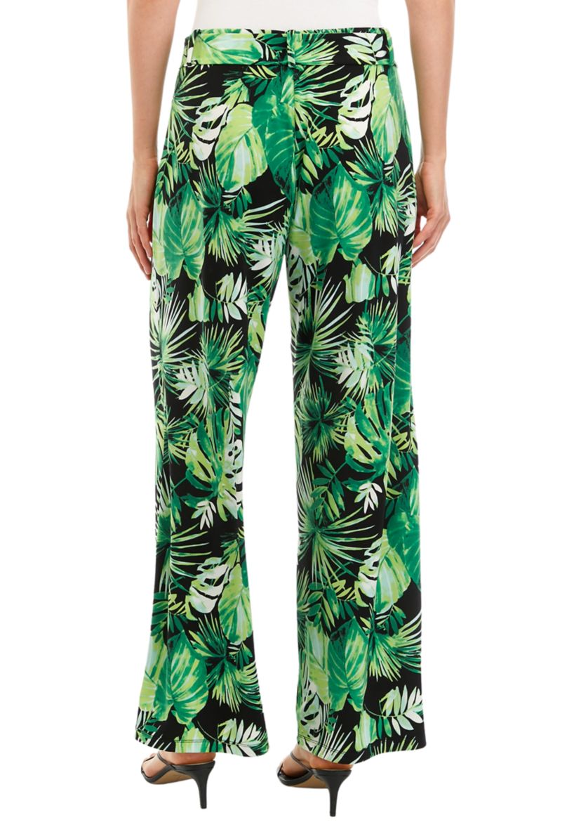 Womens Wide Leg Pull On Printed Pants with Self Belt
