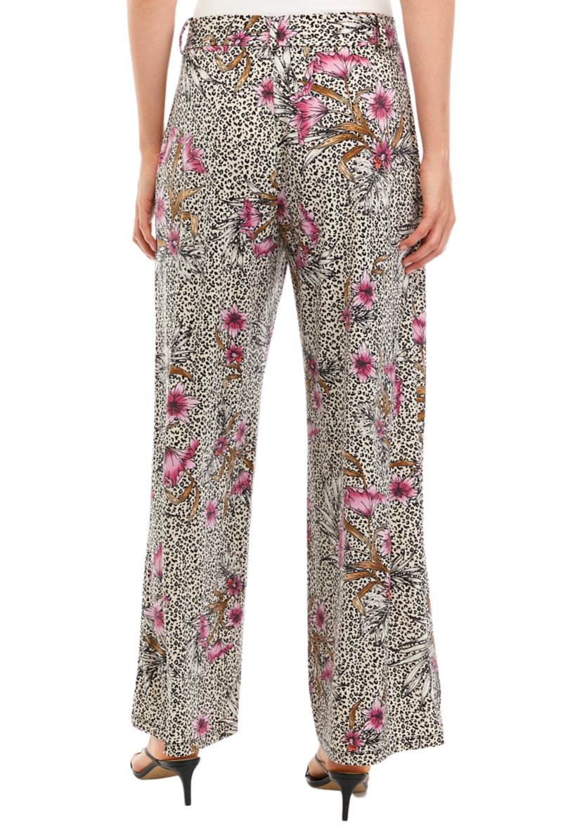 Womens Wide Leg Pull On Printed Pants with Self Belt