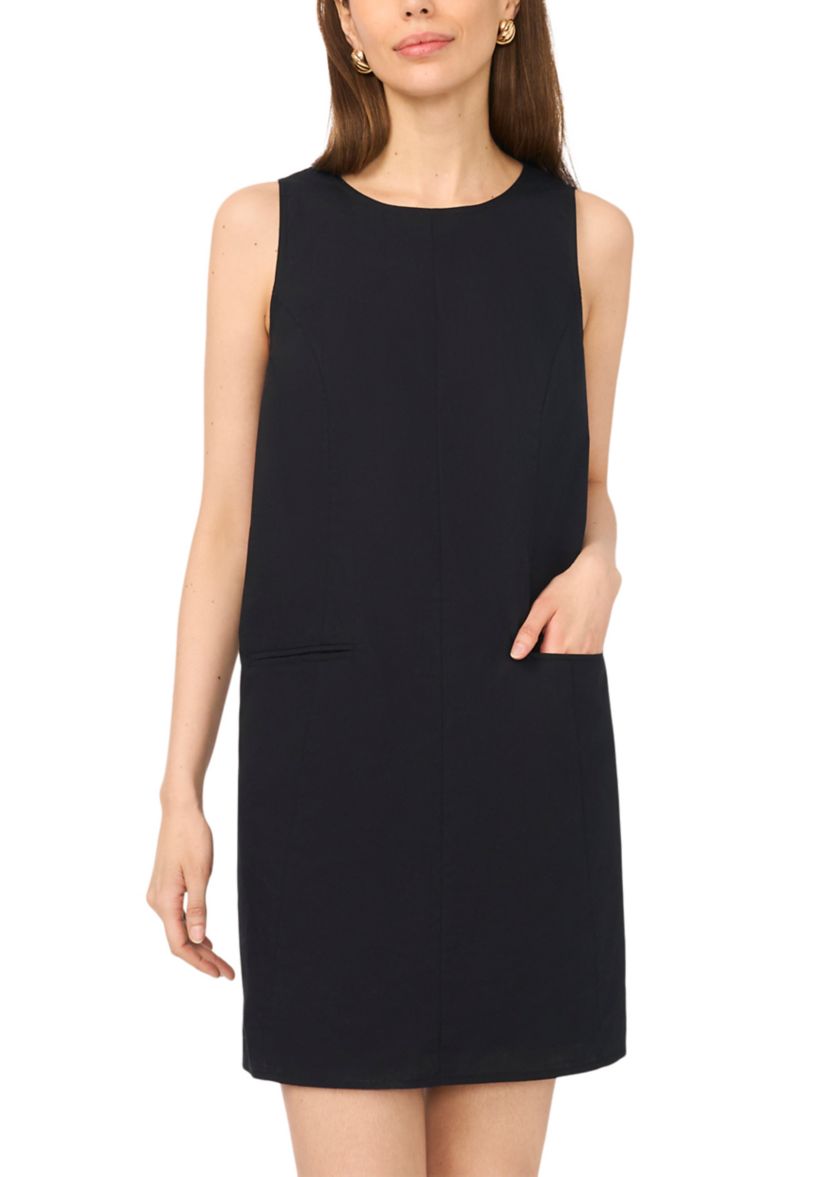 1.State Women's Sleeveless High Neck Shift Dress, Black, Medium, Cotton