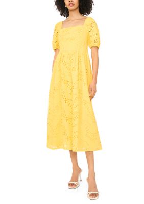 1.State Women's Quarter Sleeve Square Neck Eyelet Midi Dress, Large