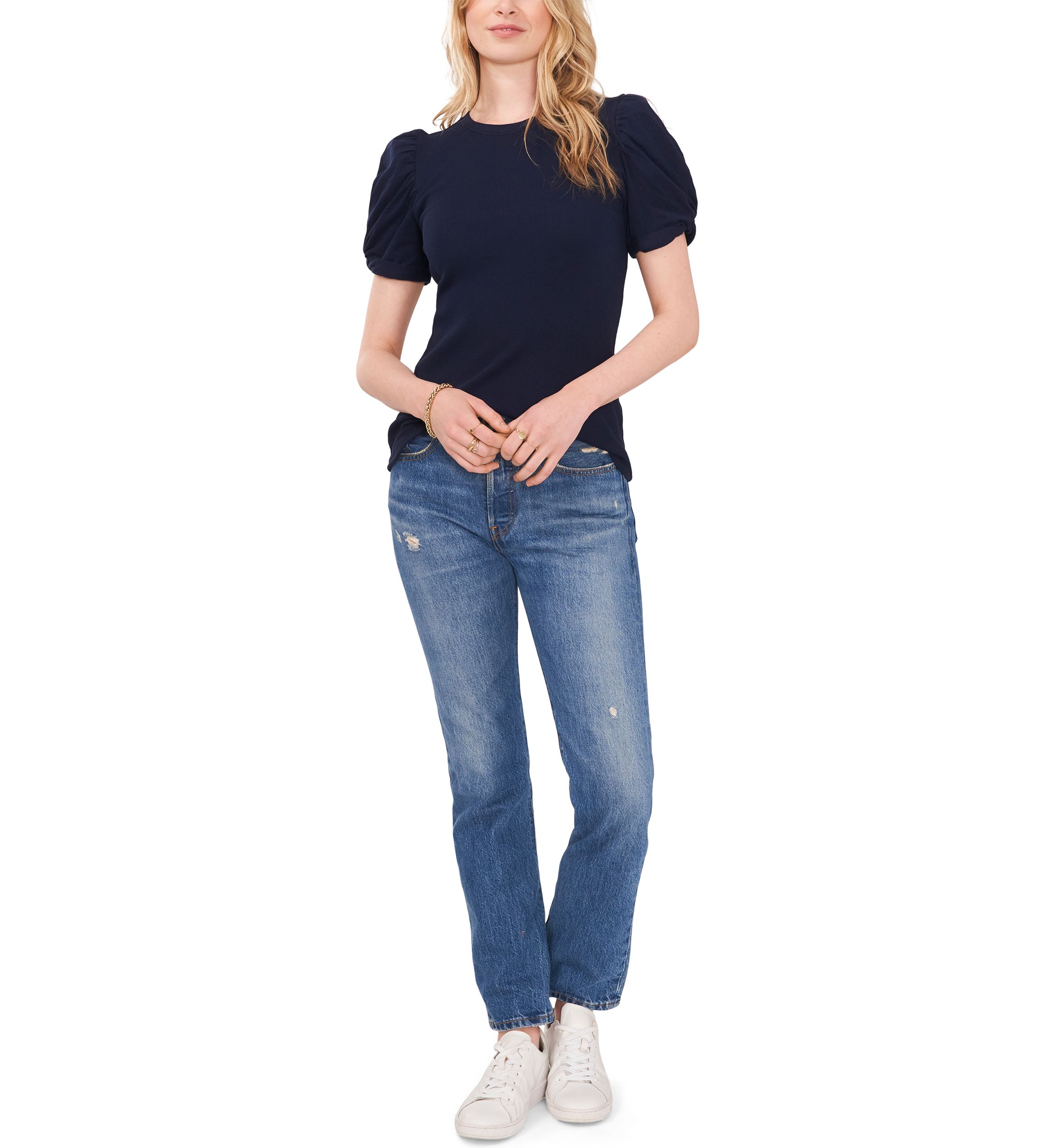 Womens Short Puff Sleeve Top