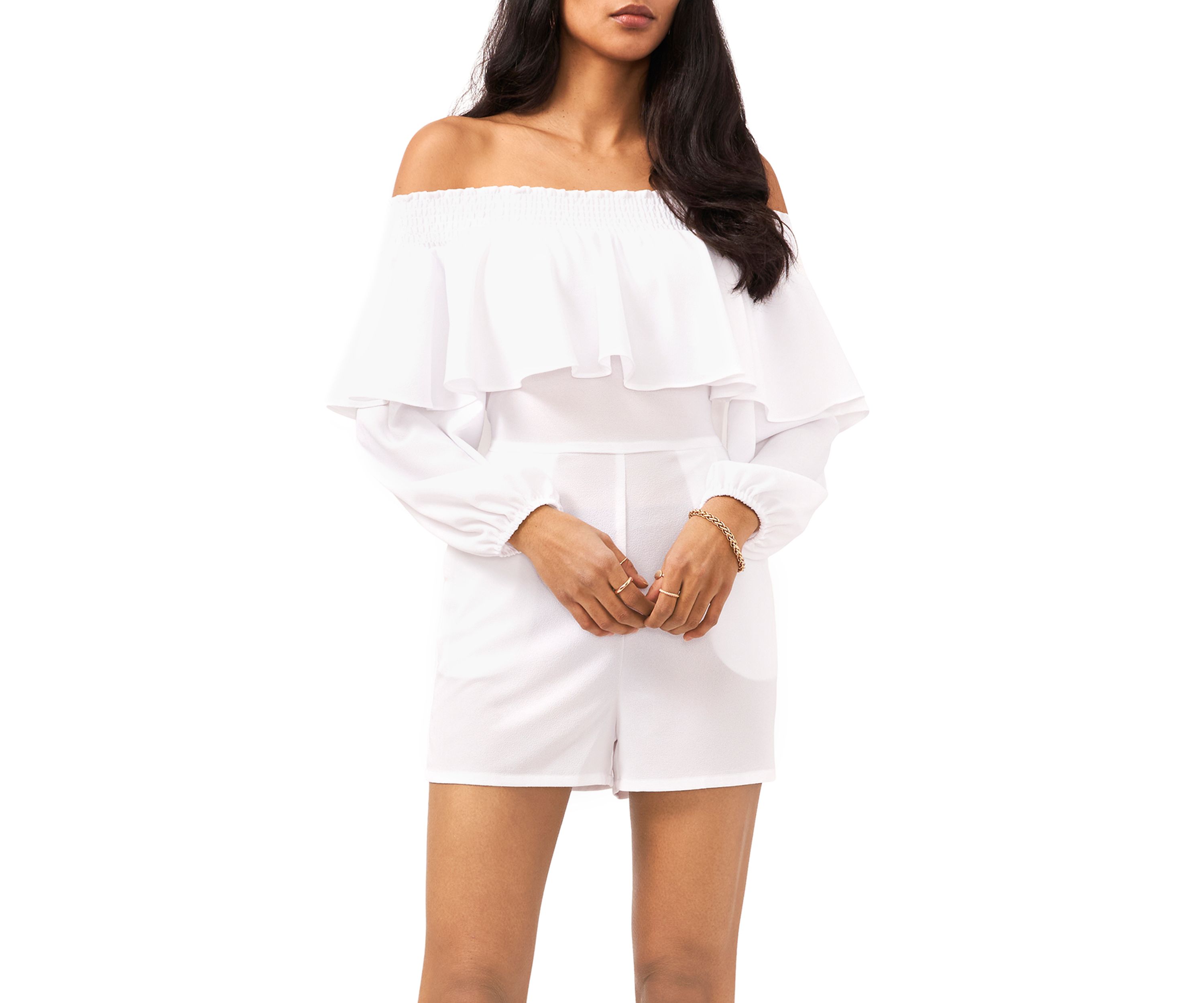 Womens Blouson Sleeve Off the Shoulder Romper