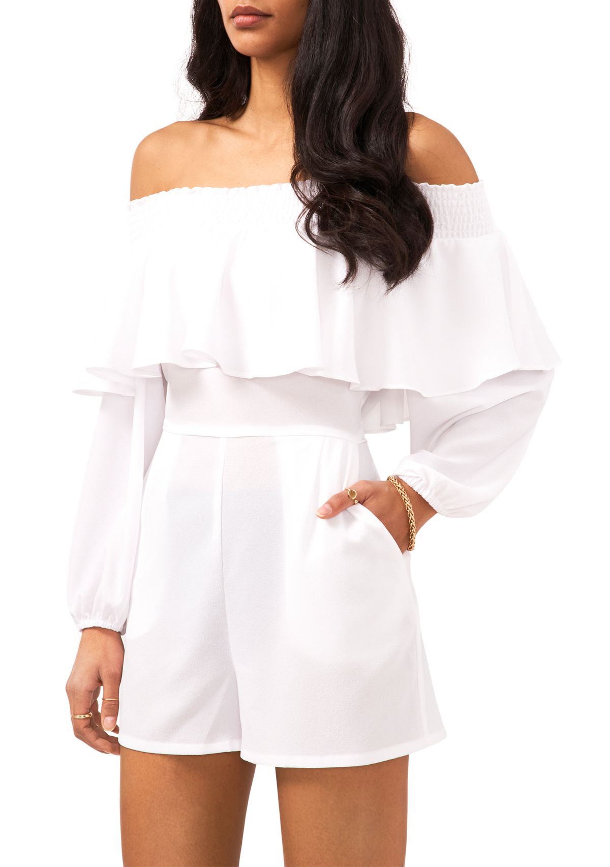 Womens Blouson Sleeve Off the Shoulder Romper