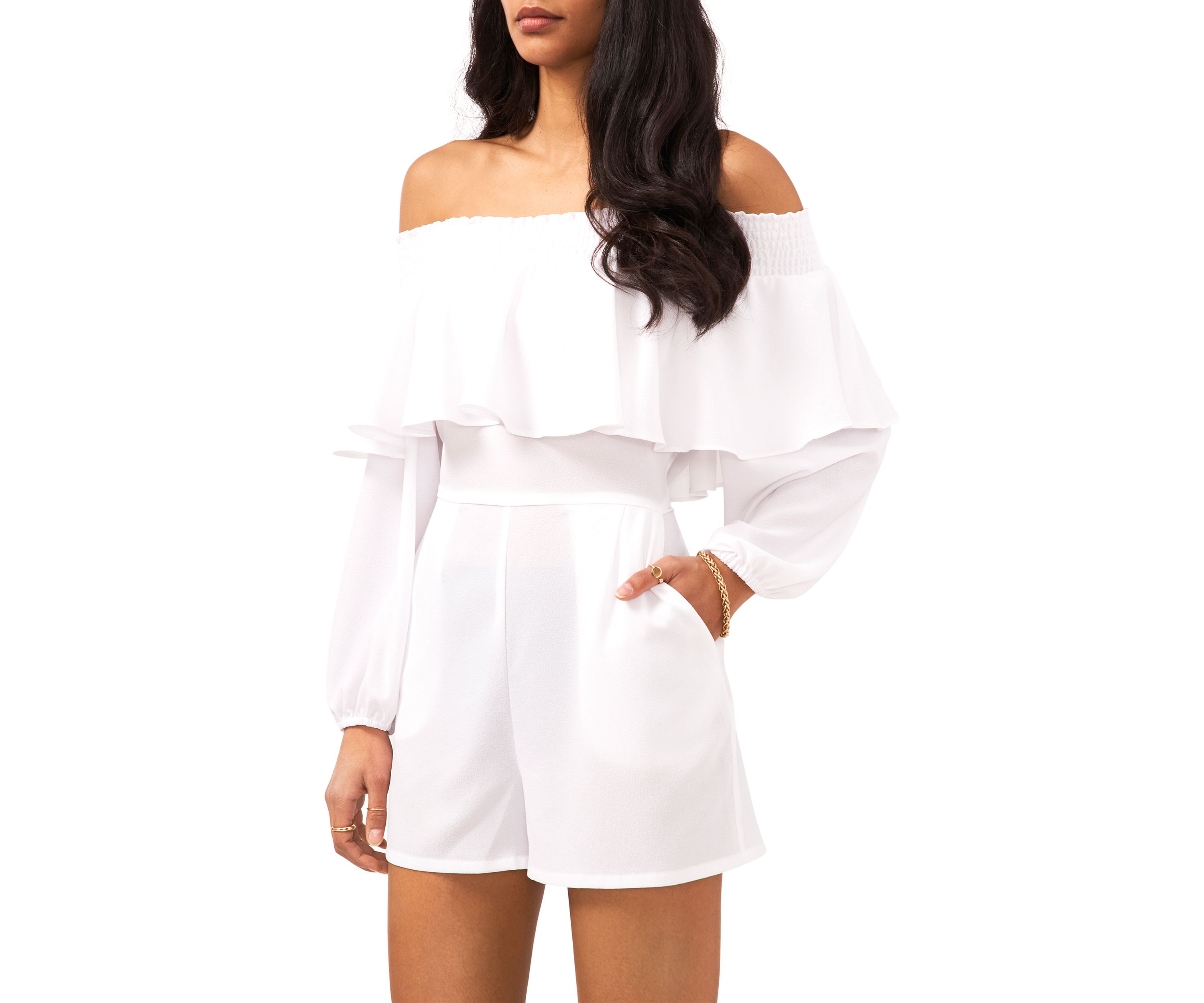 Womens Blouson Sleeve Off the Shoulder Romper