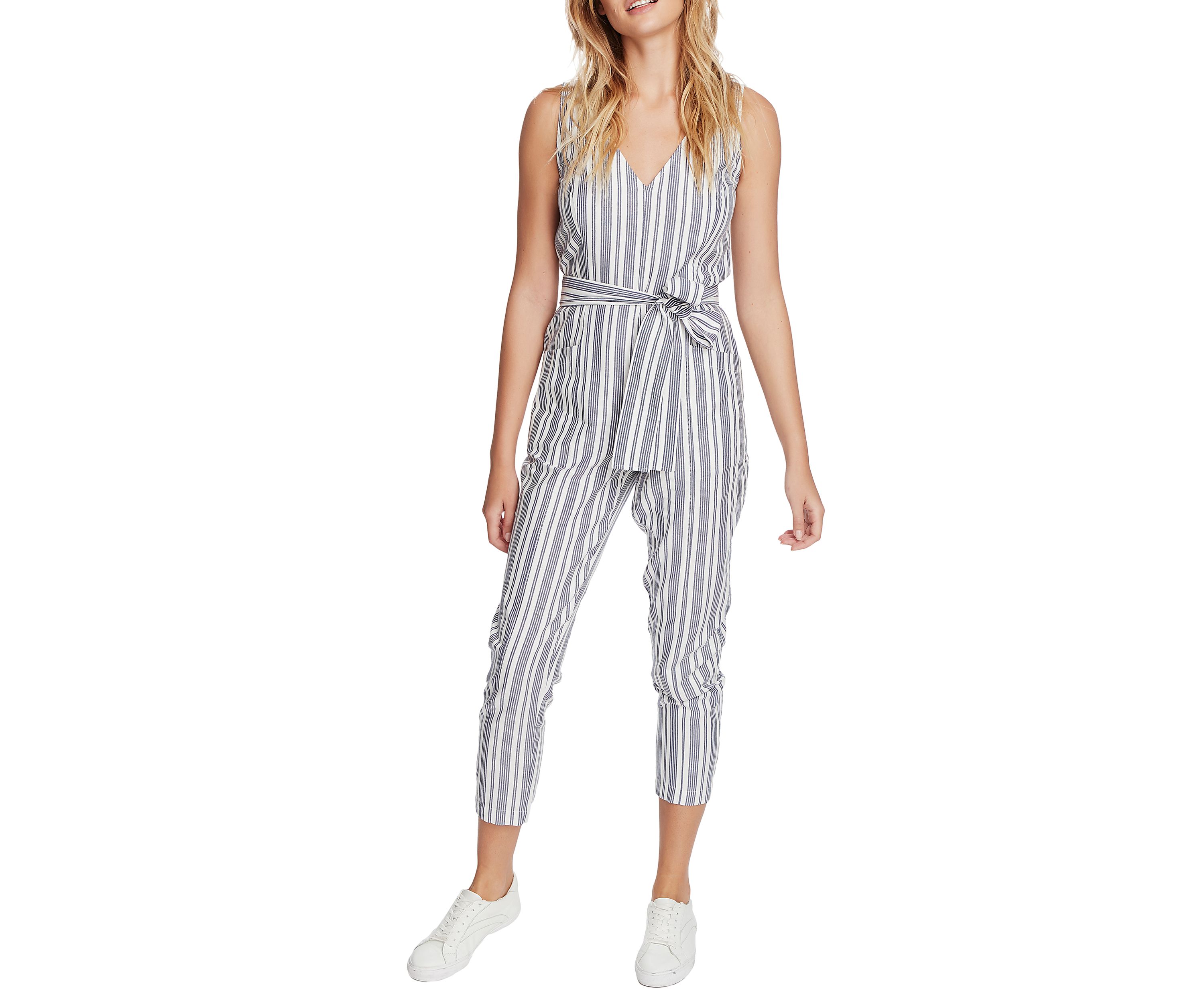 Womens Tapered Leg Tie Waist Jumpsuit