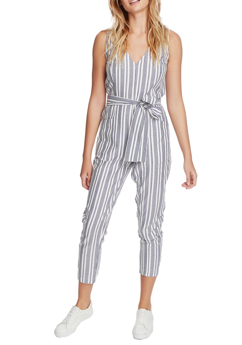 Womens Tapered Leg Tie Waist Jumpsuit