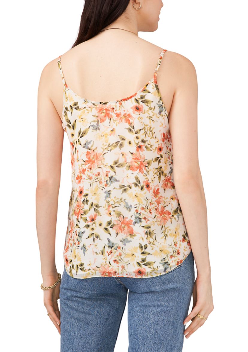 Womens Printed Pintucked V-Neck Cami
