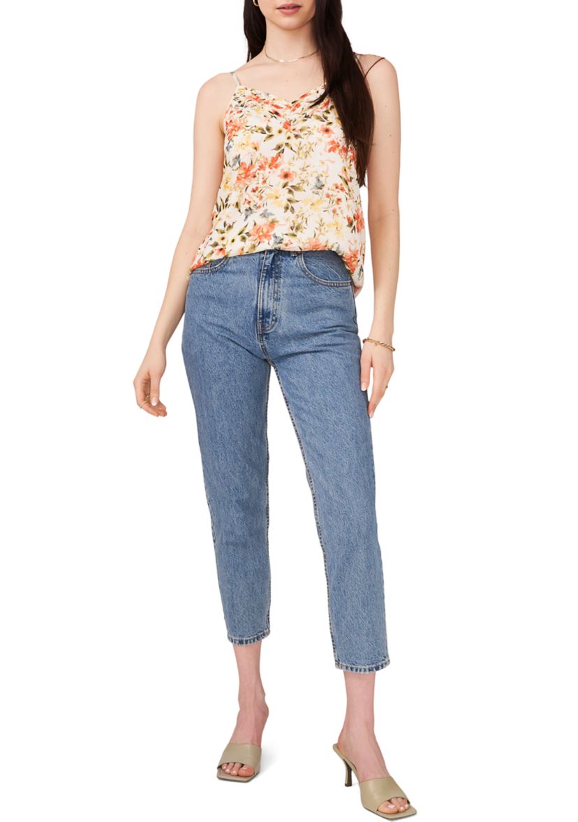 Womens Printed Pintucked V-Neck Cami