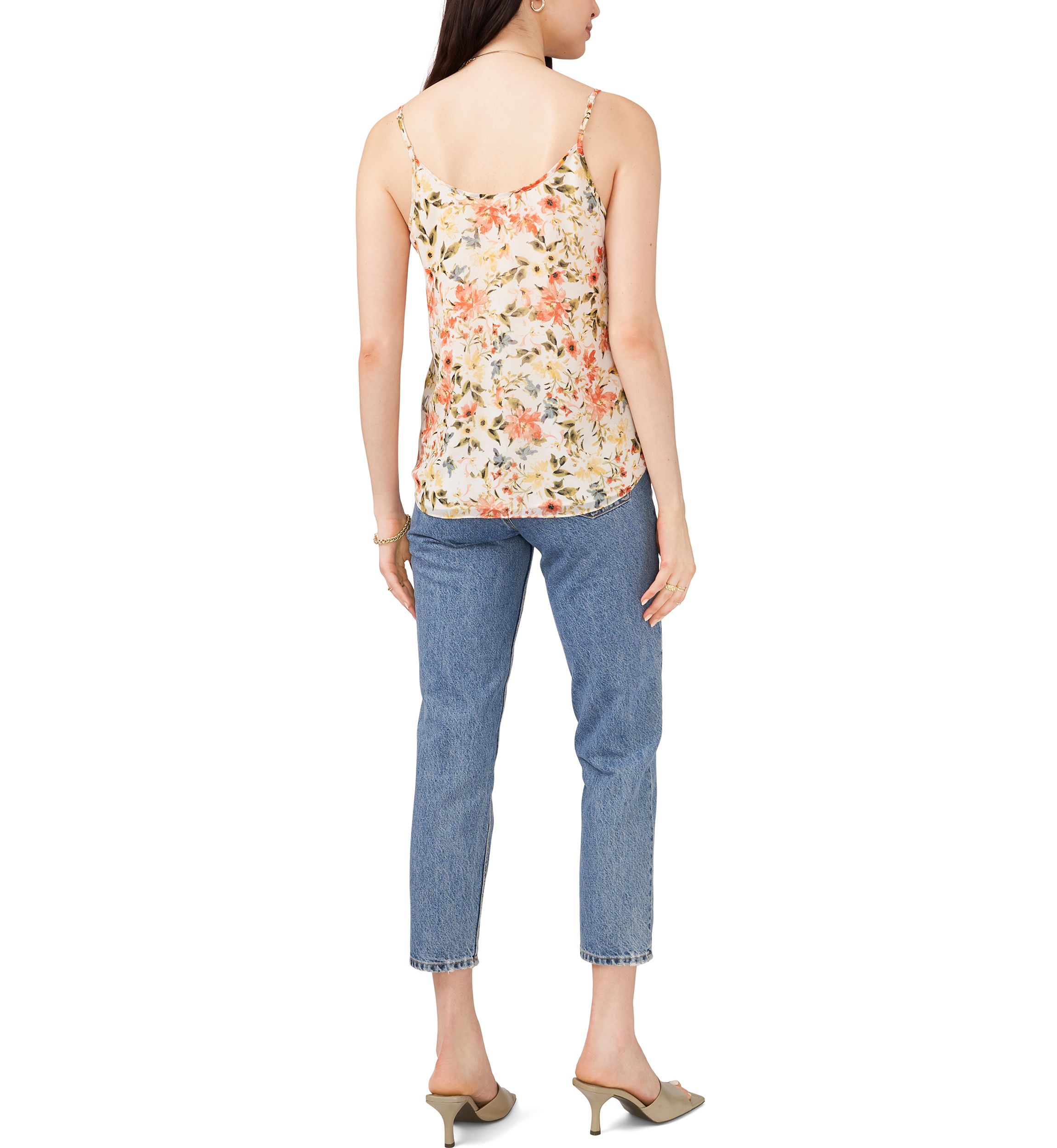 Womens Printed Pintucked V-Neck Cami