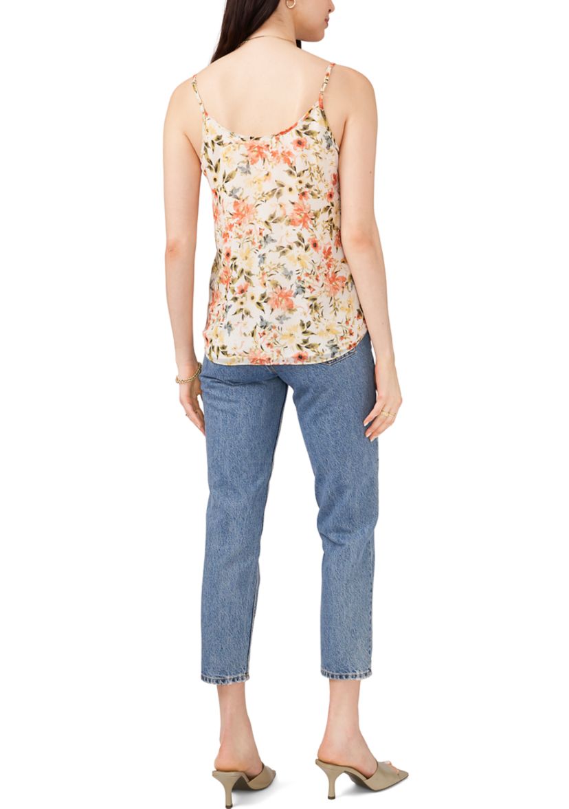 Womens Printed Pintucked V-Neck Cami