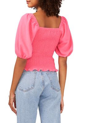 Women's Puff Sleeve V-Neck Smocked Top