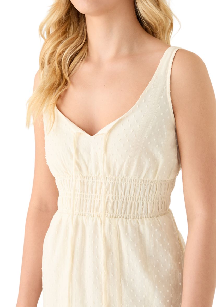 Womens Sleeveless Tie Neck Smocked Waist Midi Dress