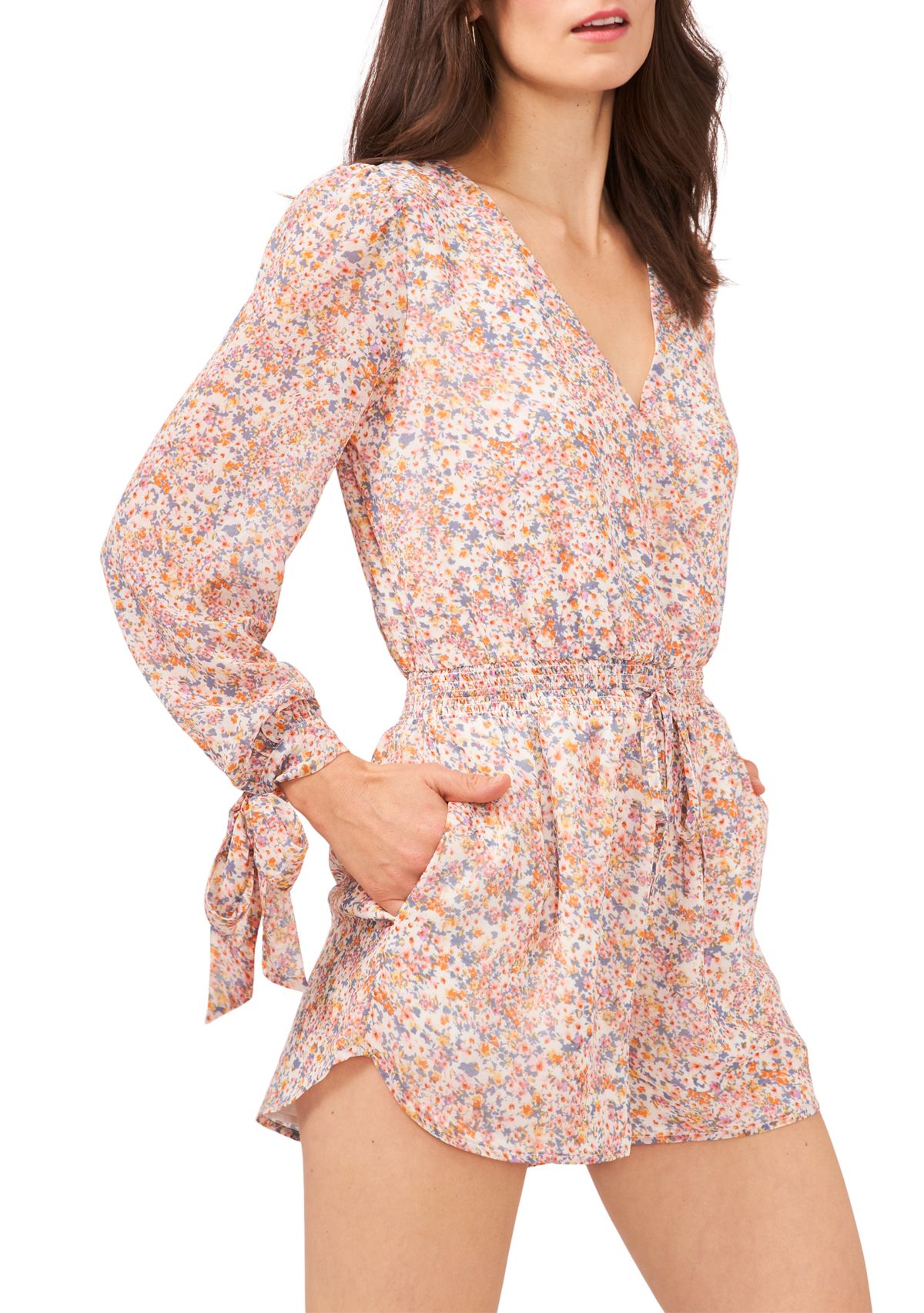 Womens Long Sleeve Tie Wrist Cross Front Romper