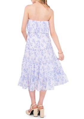 Women's Strapless Ruffled Tiered Midi  Dress