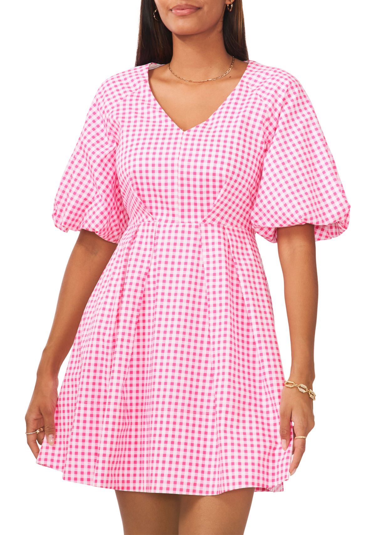 Womens Bubble Sleeve Tiered Printed Dress
