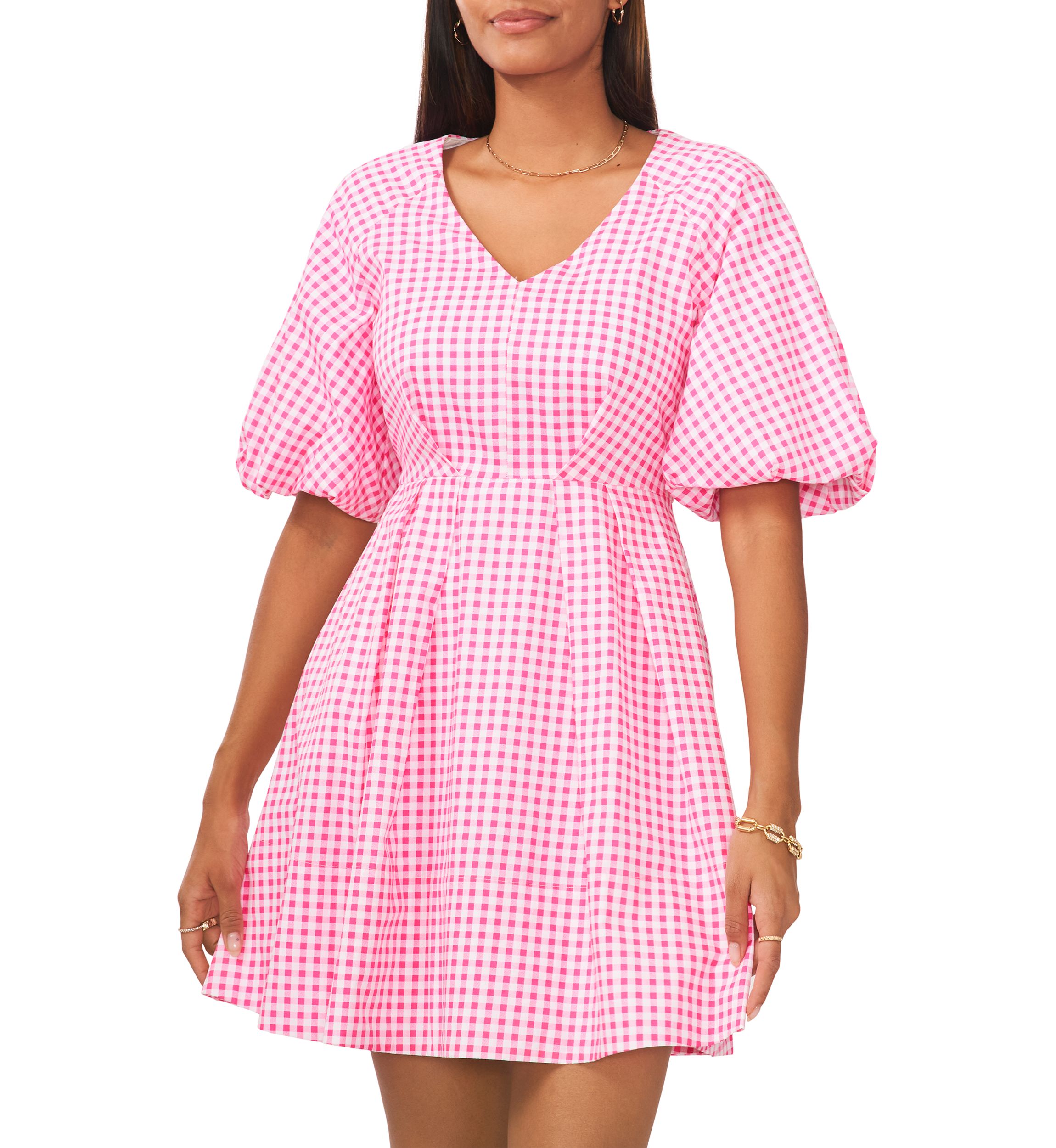 Womens Bubble Sleeve Tiered Printed Dress