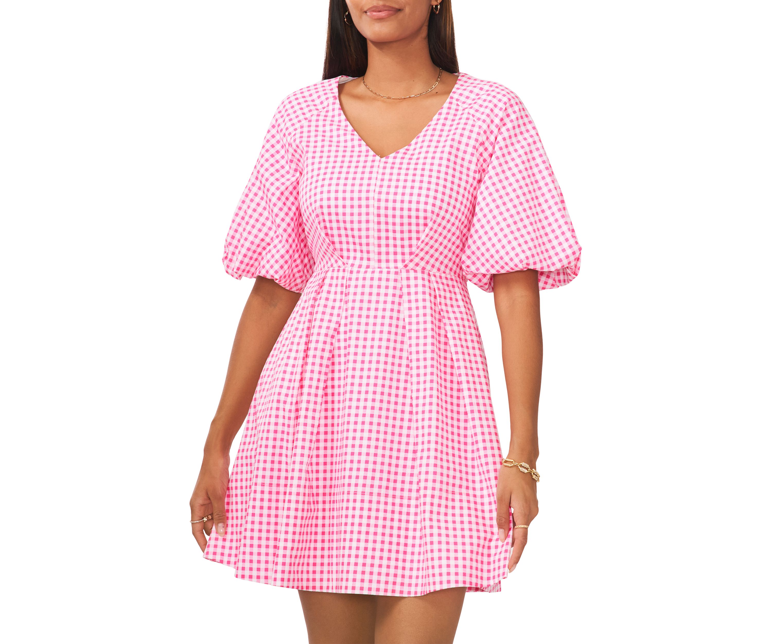Womens Bubble Sleeve Tiered Printed Dress