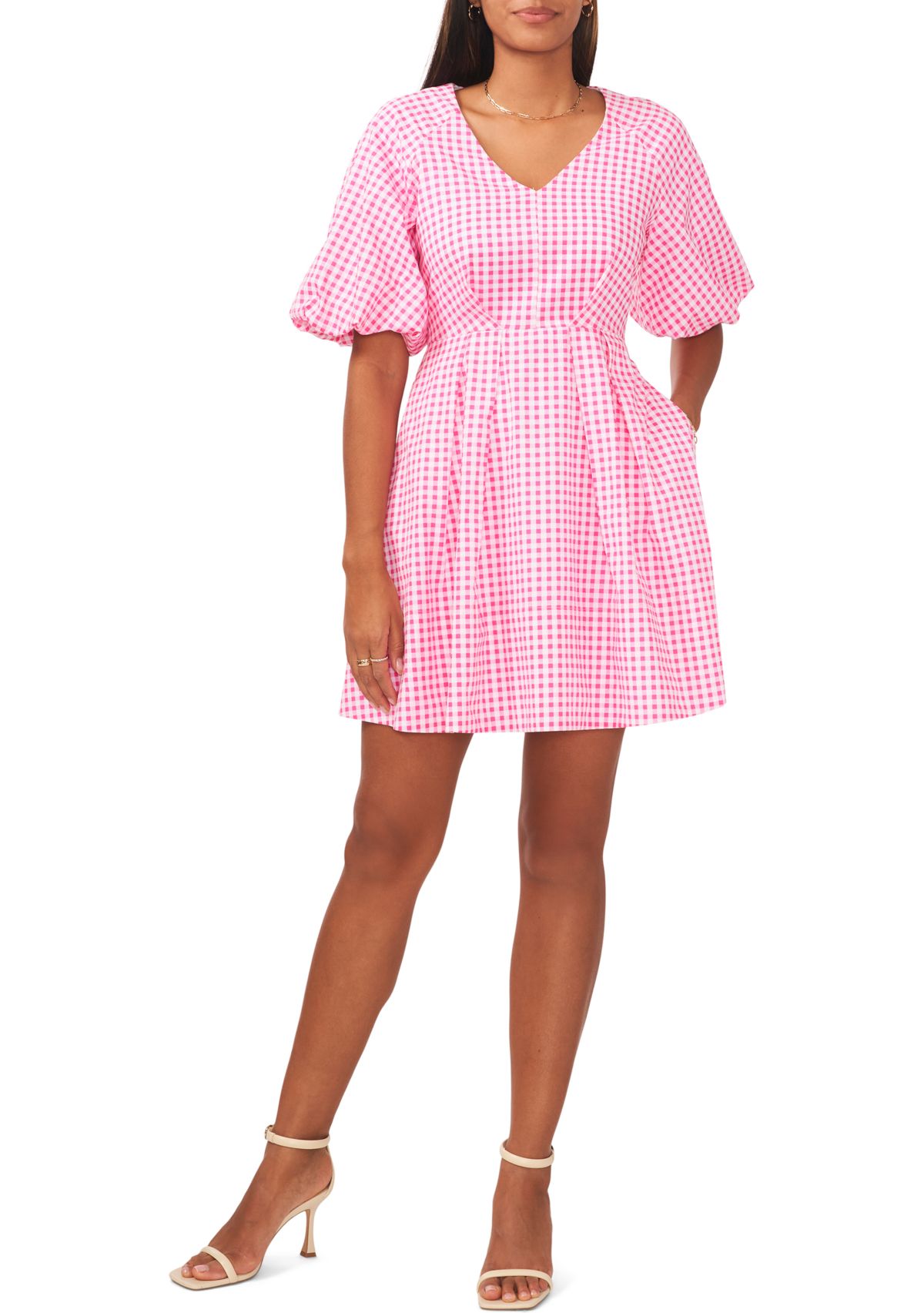 Womens Bubble Sleeve Tiered Printed Dress