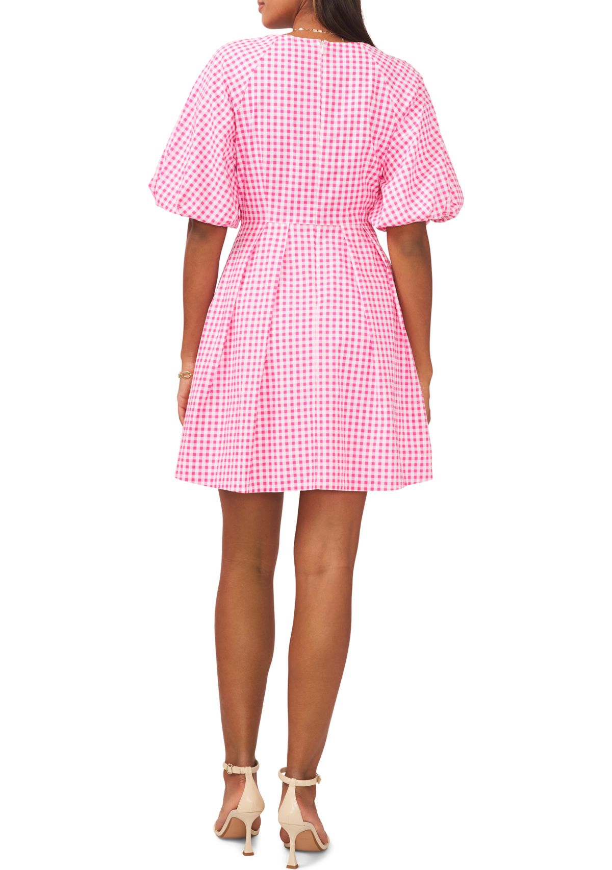 Womens Bubble Sleeve Tiered Printed Dress