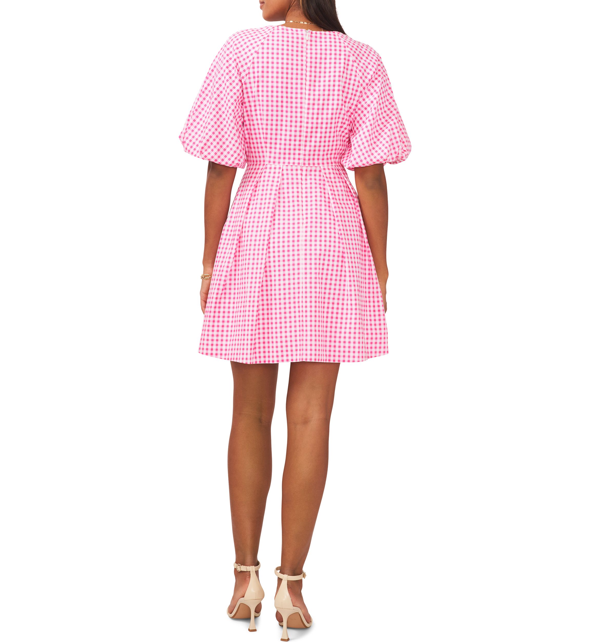 Womens Bubble Sleeve Tiered Printed Dress